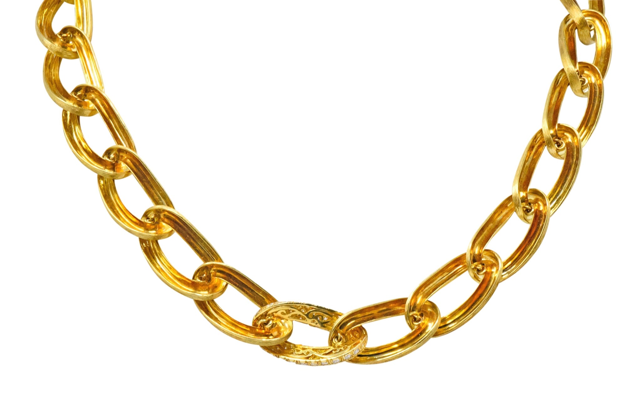 Henry Dunay Retro 2.15 CTW Diamond 18 Karat Brushed Gold pavA Sabi Necklace - Wilson's Estate Jewelry