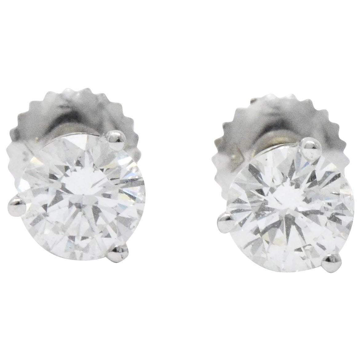 Impressive 1.20 CTW Diamond 18 Karat White Gold Martini Stud Earrings Wilson's Estate Jewelry