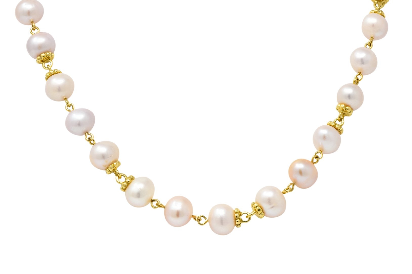 Italian Cultured Pearl 18 Karat Yellow Gold Station Necklace - Wilson's Estate Jewelry