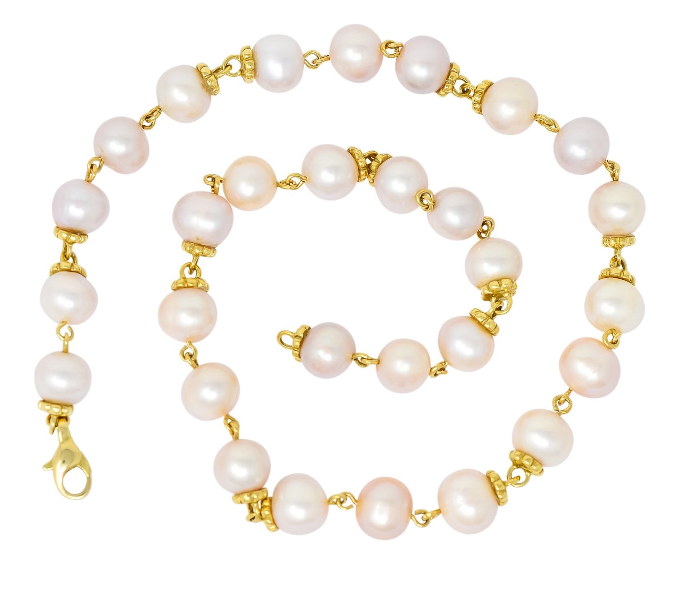 Italian Cultured Pearl 18 Karat Yellow Gold Station Necklace - Wilson's Estate Jewelry