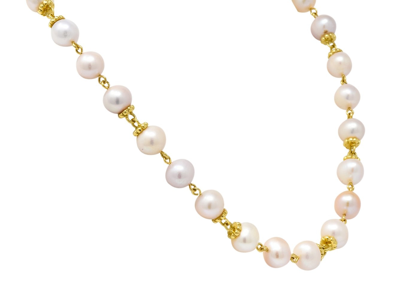 Italian Cultured Pearl 18 Karat Yellow Gold Station Necklace - Wilson's Estate Jewelry