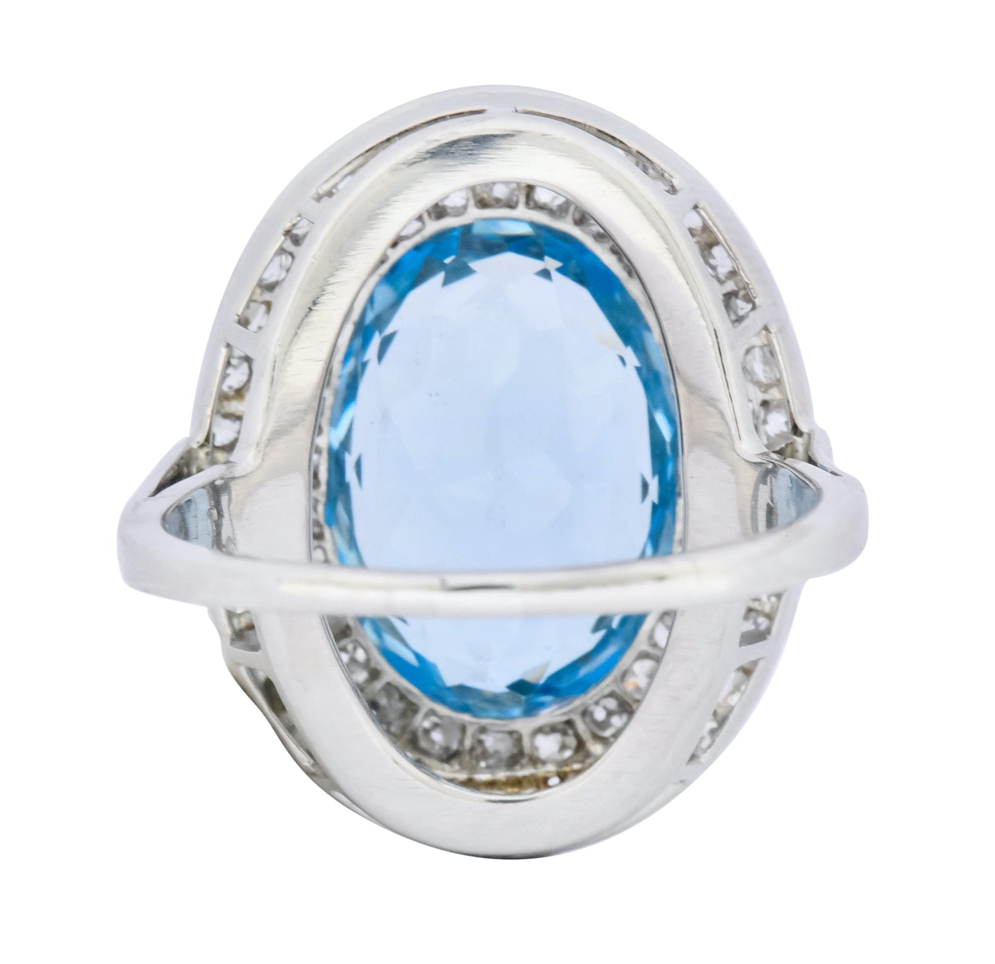 J.E. Caldwell Art Deco 6.40 CTW Aquamarine Diamond Halo Platinum Cluster Ring - Wilson's Estate Jewelry