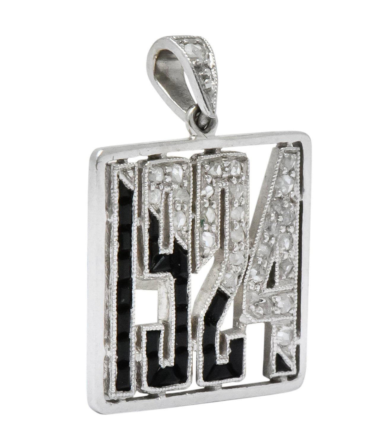 J.E. Caldwell & Co. Art Deco Diamond Onyx Platinum 1924 Charm - Wilson's Estate Jewelry