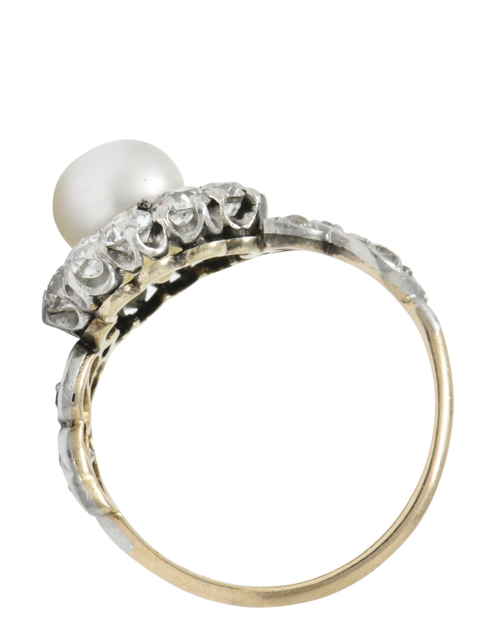 J.E. Caldwell Edwardian 1.50 CTW Natural Pearl Diamond Platinum-Topped 14 Karat Gold Ring Wilson's Estate Jewelry