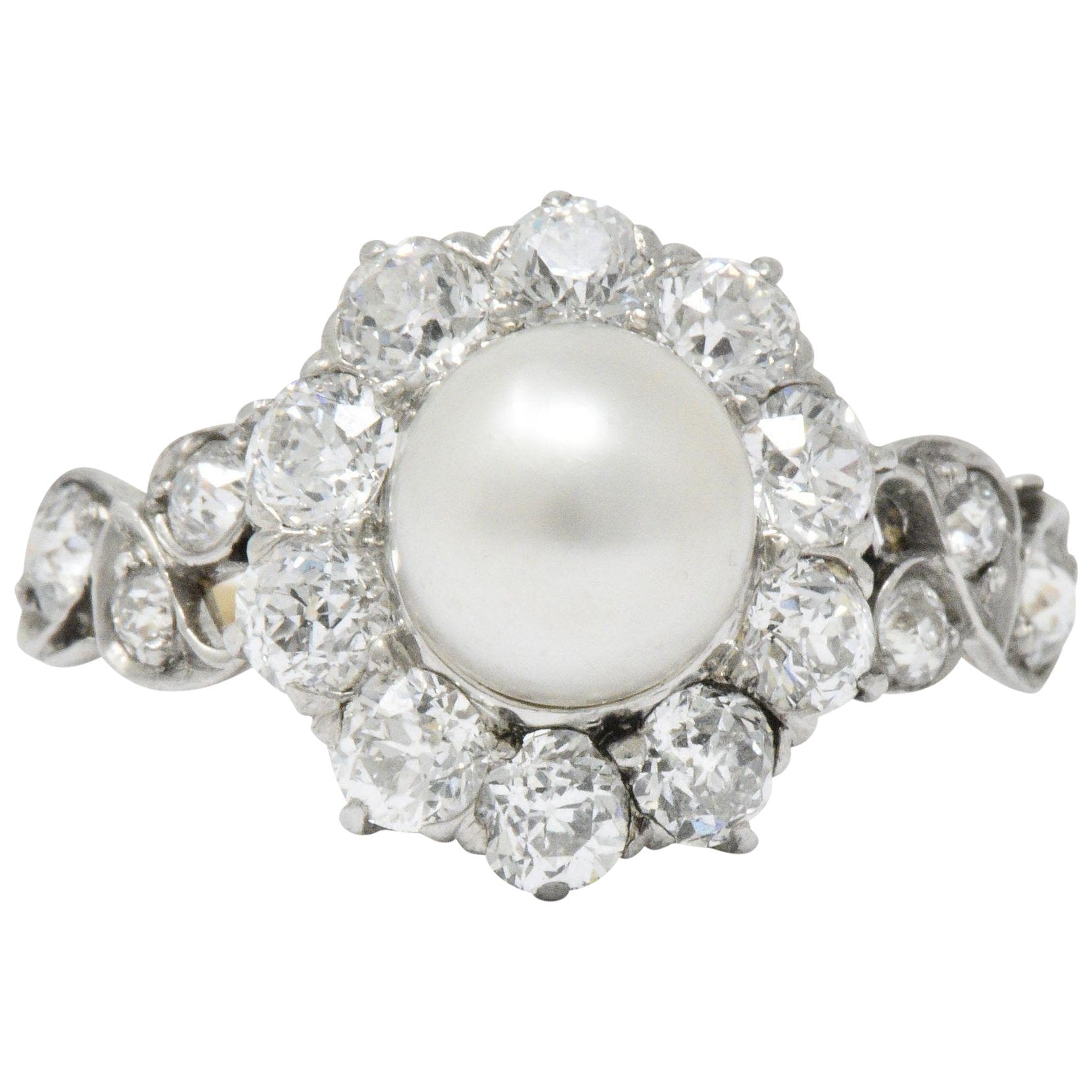 J.E. Caldwell Edwardian 1.50 CTW Natural Pearl Diamond Platinum-Topped 14 Karat Gold Ring Wilson's Estate Jewelry