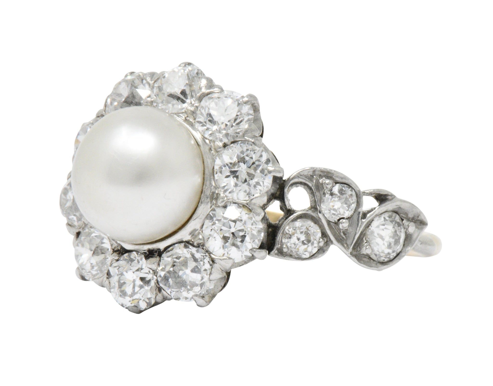 J.E. Caldwell Edwardian 1.50 CTW Natural Pearl Diamond Platinum-Topped 14 Karat Gold Ring Wilson's Estate Jewelry