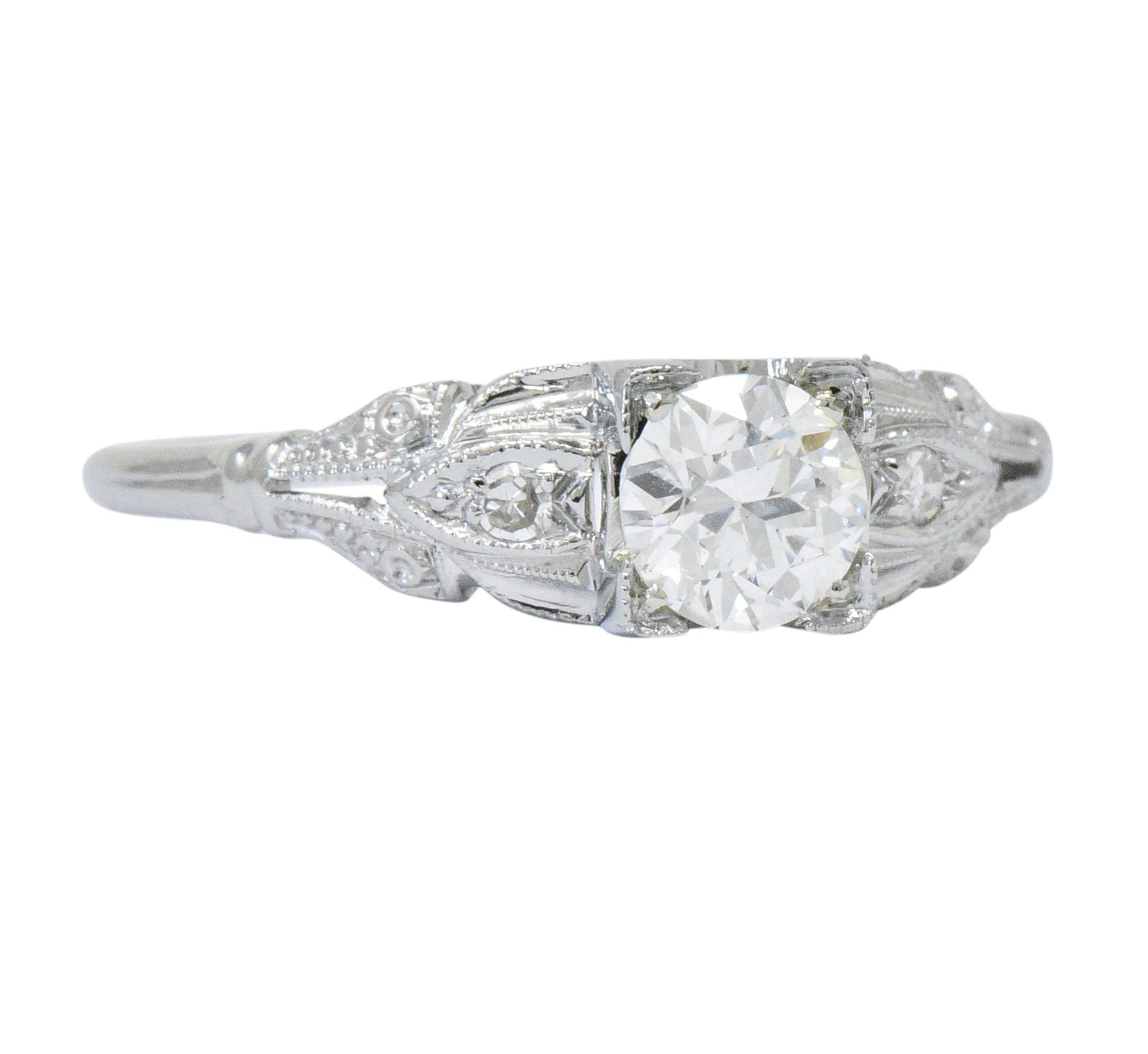 Jabel Art Deco 0.62 CTW Diamond 18 Karat White Gold Engagement Ring GIA Wilson's Estate Jewelry