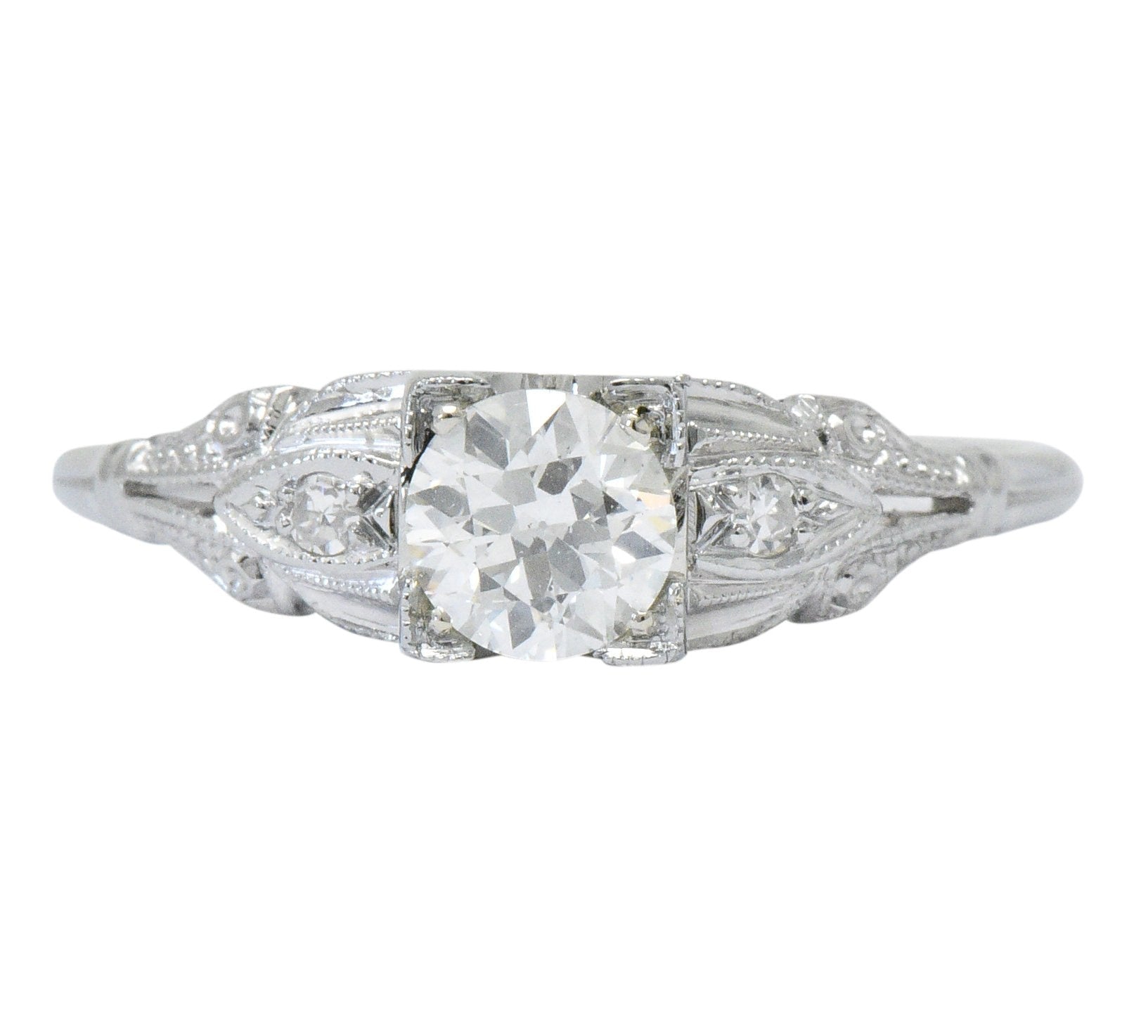 Jabel Art Deco 0.62 CTW Diamond 18 Karat White Gold Engagement Ring GIA Wilson's Estate Jewelry