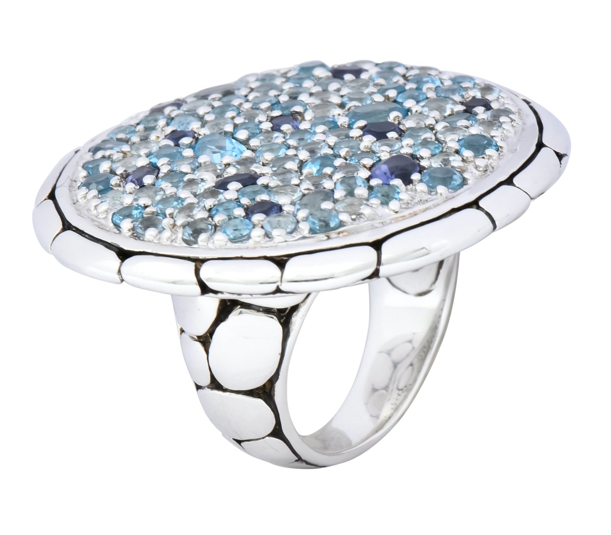 John Hardy Aquamarine Iolite Blue Topaz Sterling Silver Kali Lava fire Ring - Wilson's Estate Jewelry