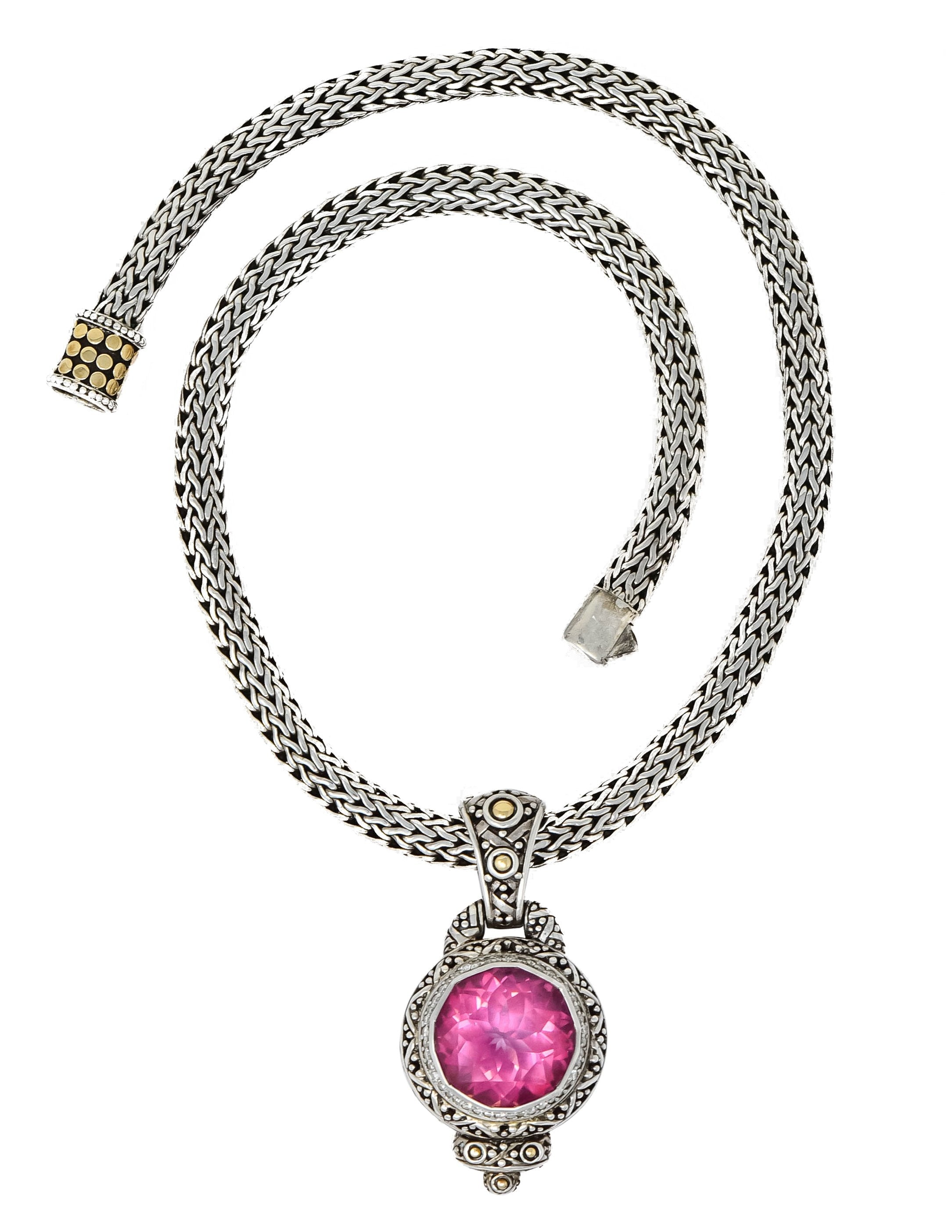 John Hardy Pink Topaz Sterling Silver 18 Karat Gold Batu Sari Naga Pendant Necklace - Wilson's Estate Jewelry