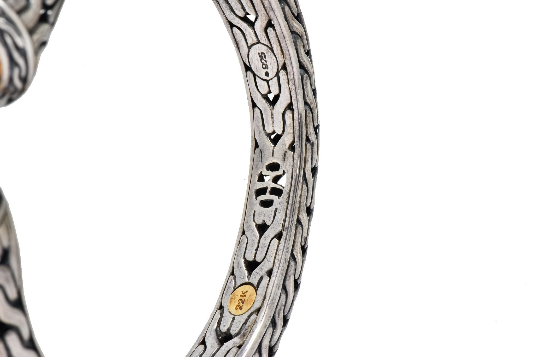 John Hardy Sterling Silver 22 Karat Gold Classic Chain Cuff Bracelet - Wilson's Estate Jewelry