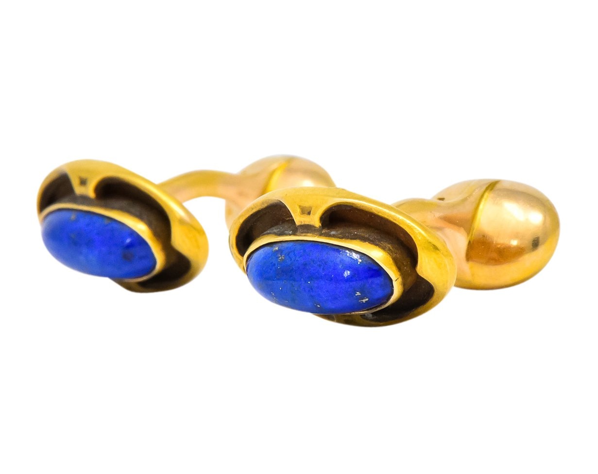 Krementz Art Nouveau Lapis Lazuli 14 Karat Gold Cufflinks - Wilson's Estate Jewelry