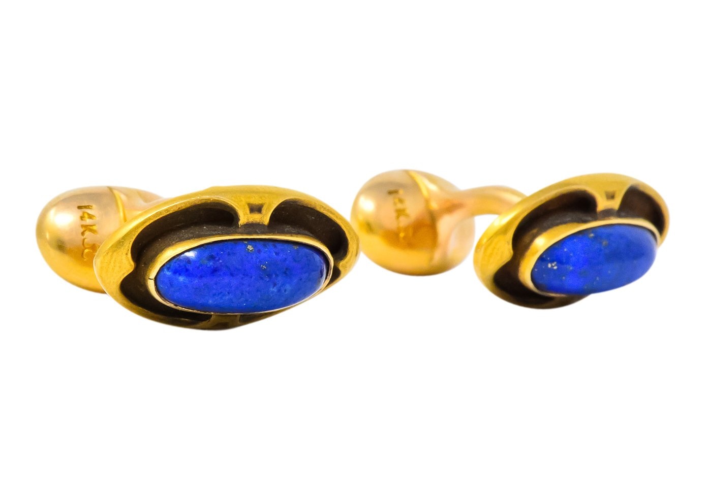 Krementz Art Nouveau Lapis Lazuli 14 Karat Gold Cufflinks - Wilson's Estate Jewelry