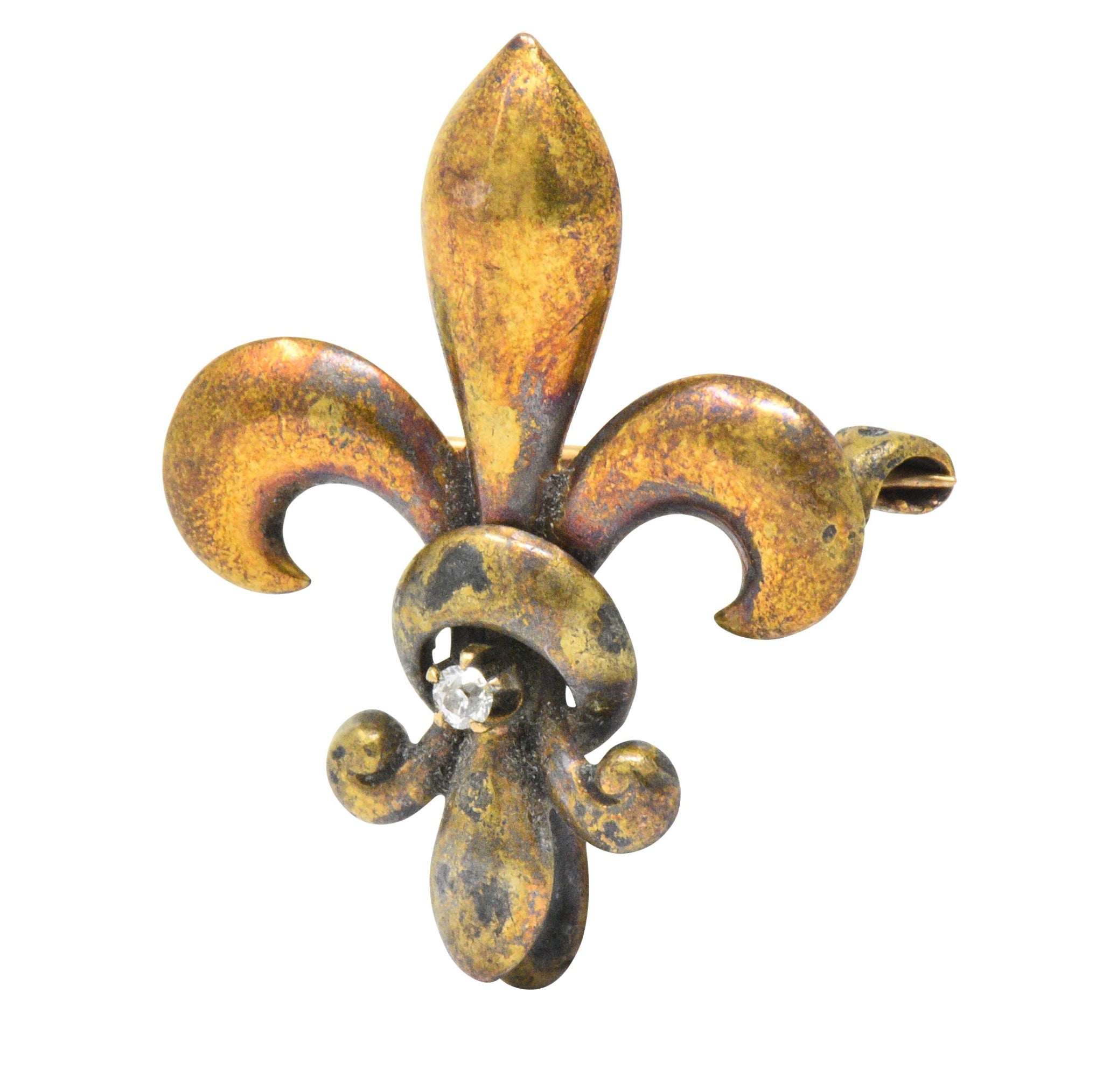 Krementz Victorian Diamond 14 Karat Gold Fleur-De-Lis Pin Brooch Wilson's Estate Jewelry