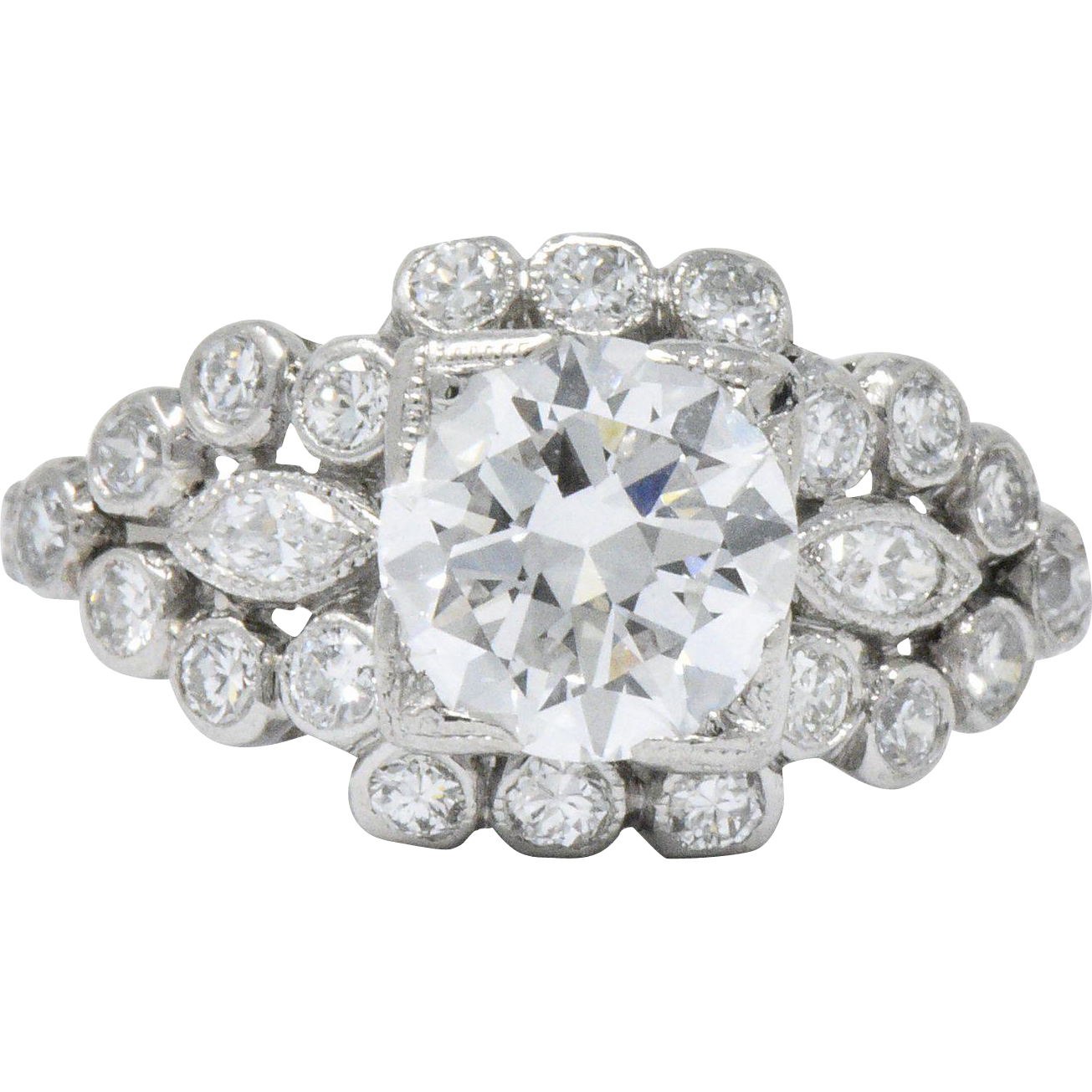 Late Art Deco 1.69 CTW Diamond Platinum Cluster Engagement Ring GIA Wilson's Estate Jewelry