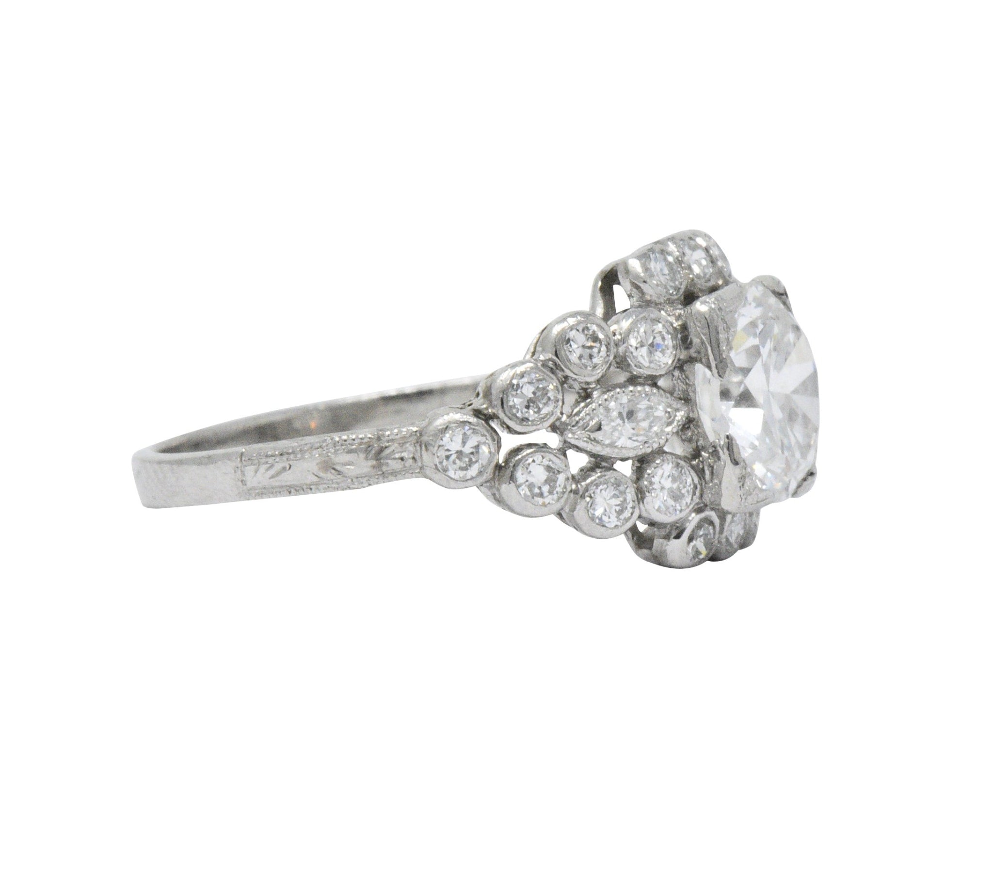 Late Art Deco 1.69 CTW Diamond Platinum Cluster Engagement Ring GIA Wilson's Estate Jewelry