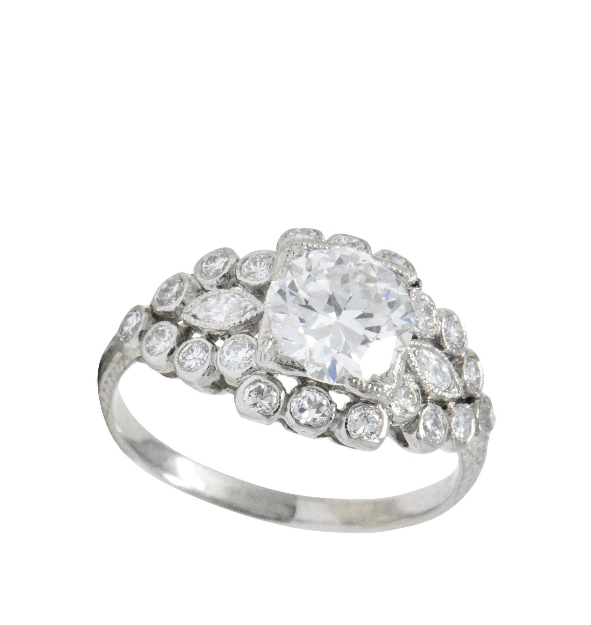 Late Art Deco 1.69 CTW Diamond Platinum Cluster Engagement Ring GIA Wilson's Estate Jewelry