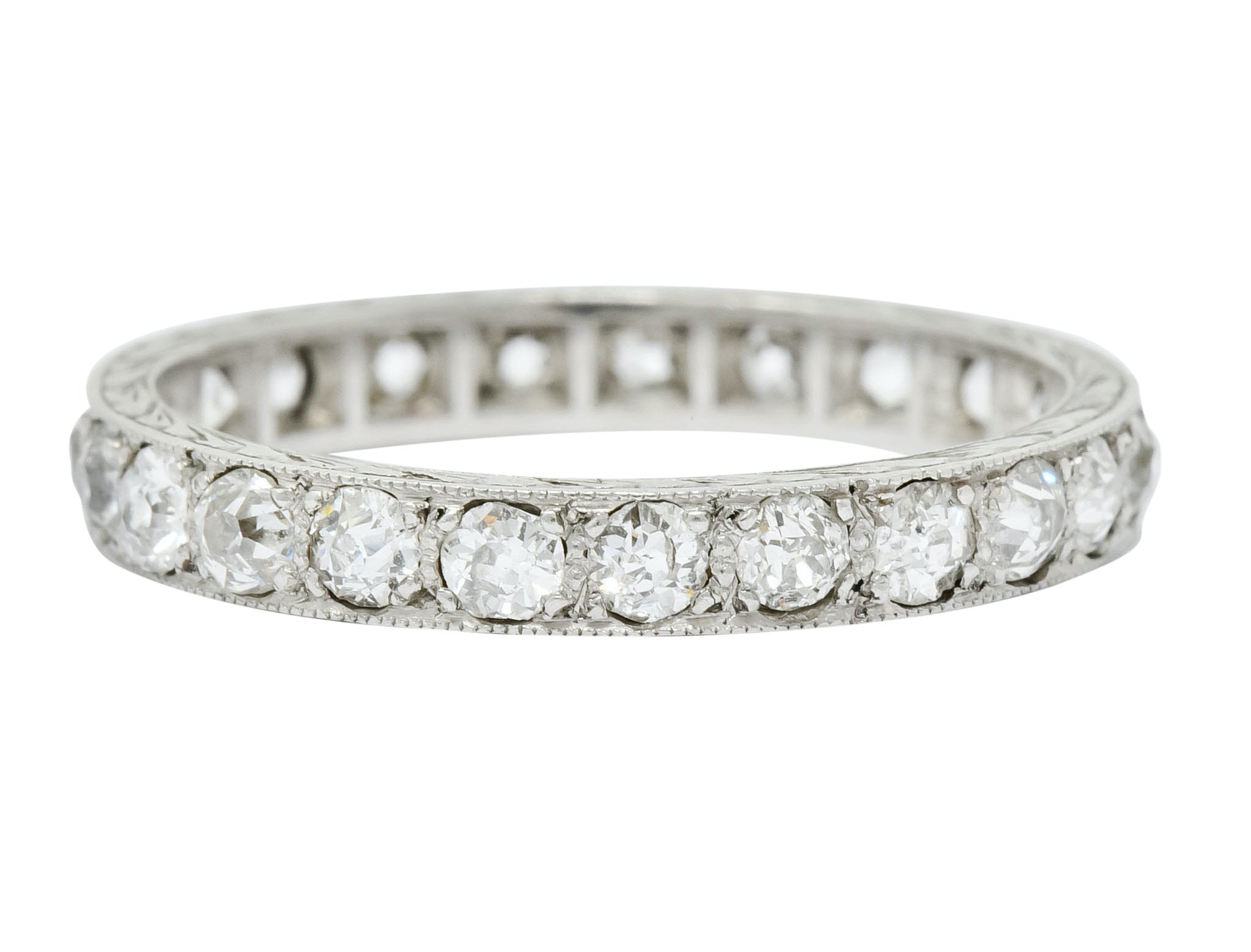 Late Edwardian 1.30 CTW Diamond Platinum Foliate Eternity Band Ring - Wilson's Estate Jewelry