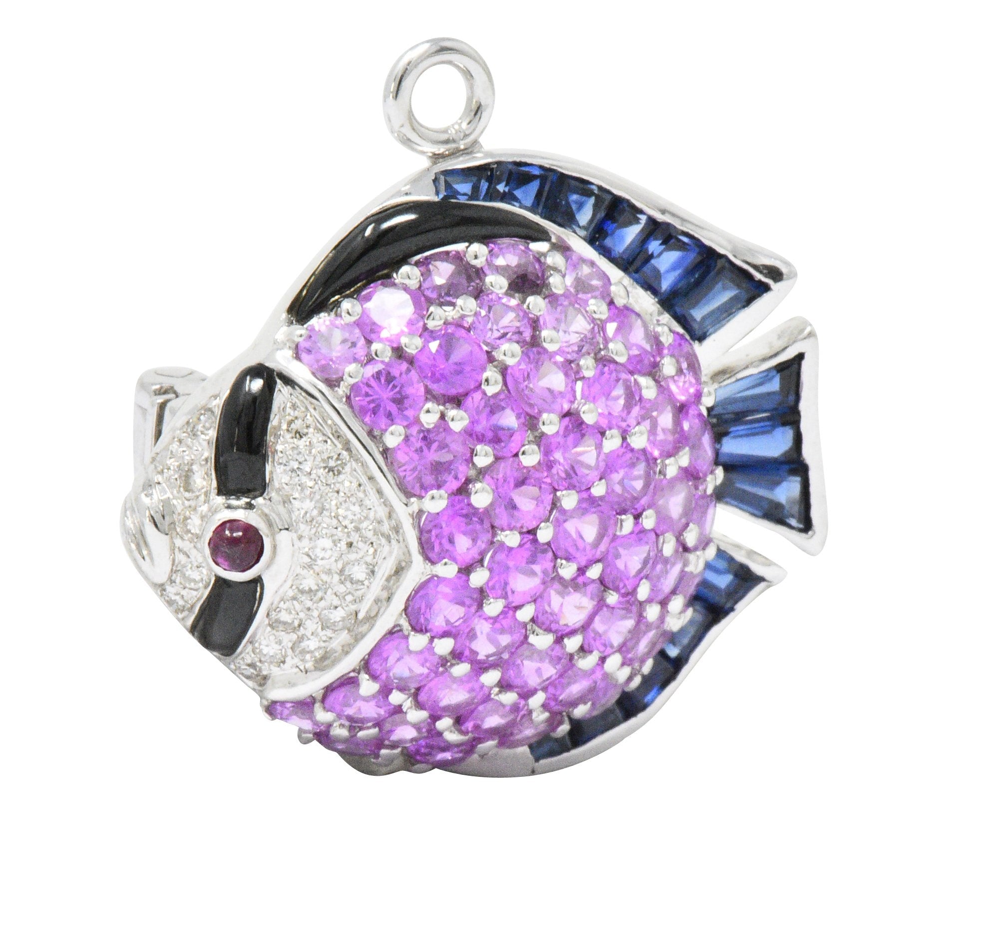 Levian 4.50 CTW Diamond Multi-Gem 18 Karat White Gold Fish Pendant/Brooch Wilson's Estate Jewelry