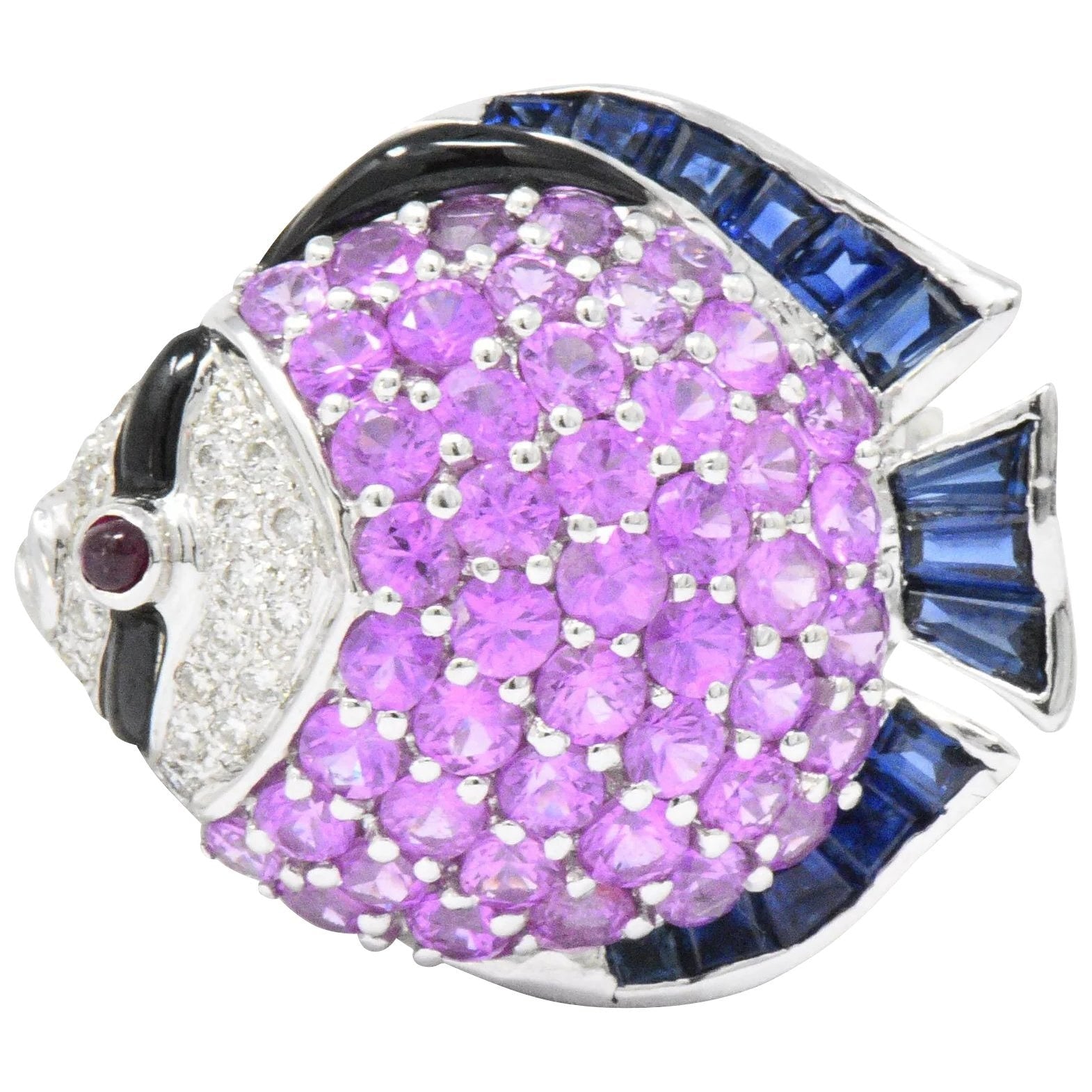 Levian 4.50 CTW Diamond Multi-Gem 18 Karat White Gold Fish Pendant/Brooch Wilson's Estate Jewelry