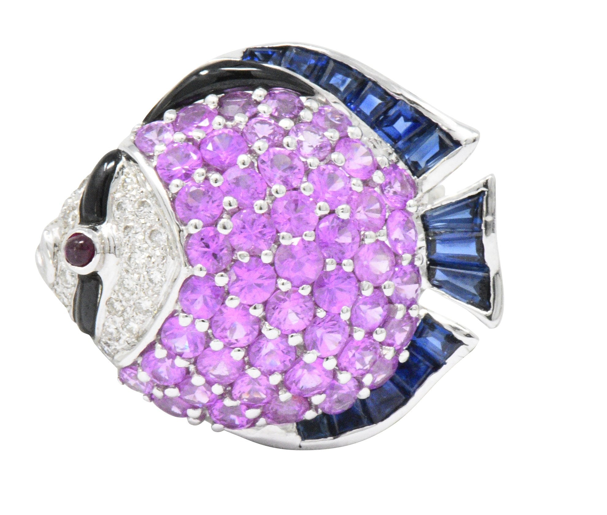 Levian 4.50 CTW Diamond Multi-Gem 18 Karat White Gold Fish Pendant/Brooch Wilson's Estate Jewelry