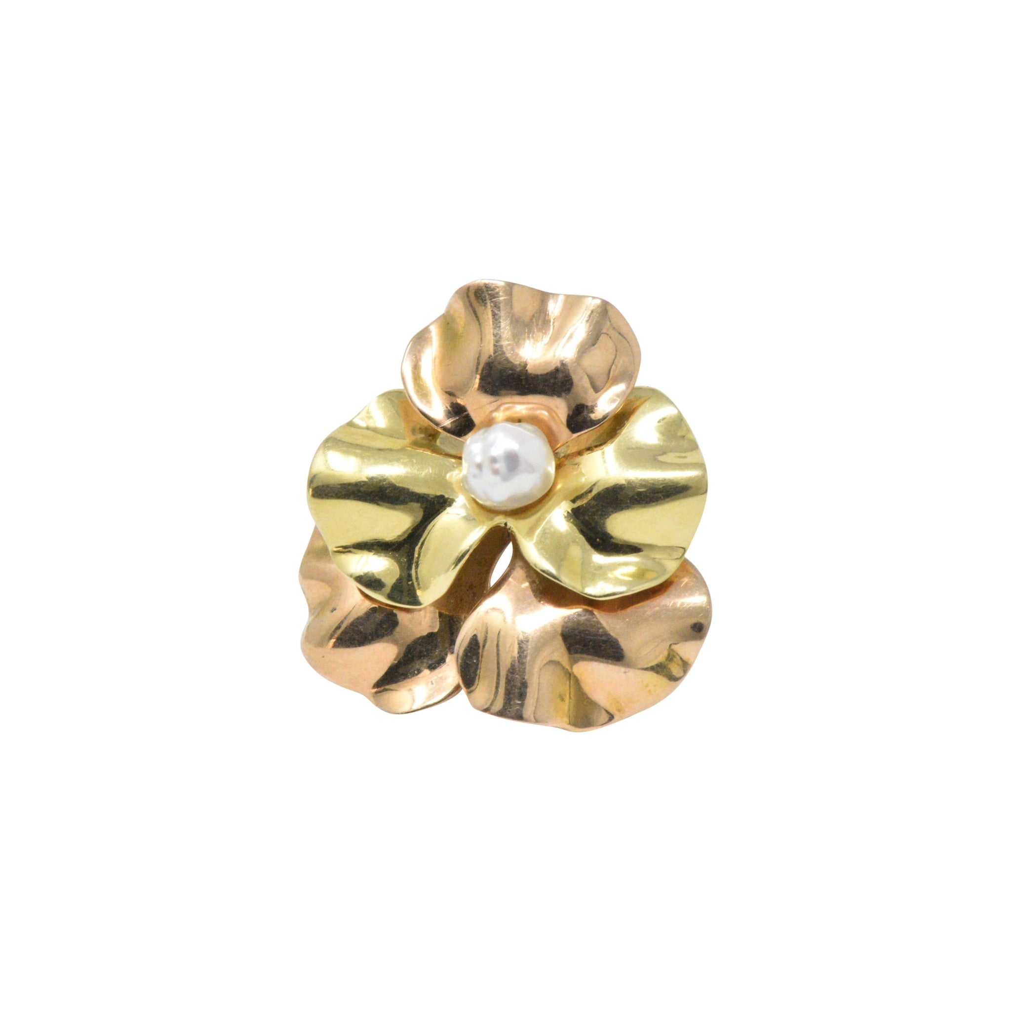 Lovely 14K Two-Tone Gold & Natural Freshwater Pearl Flower Brooch Wilson's Estate Jewelry