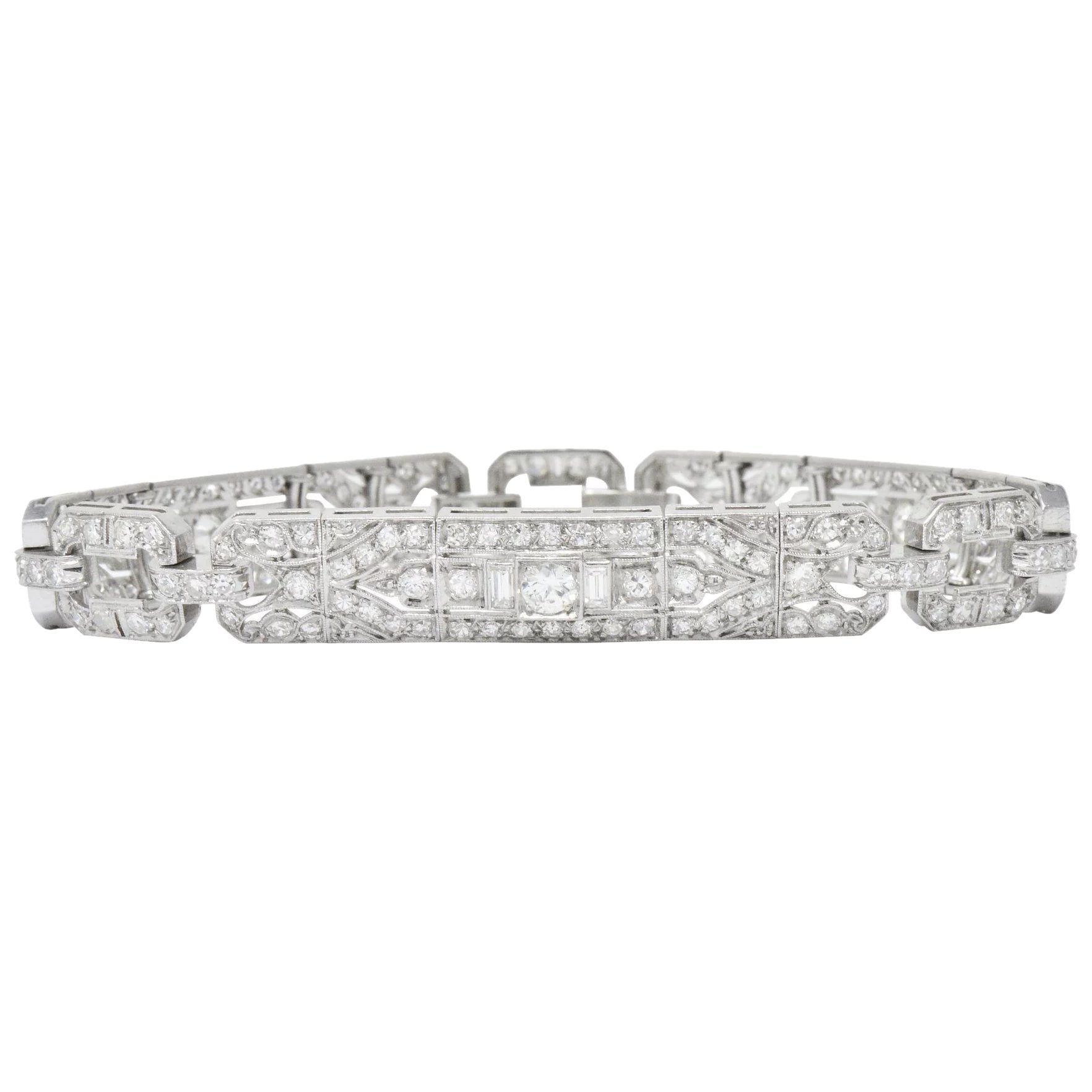 Lovely Art Deco 6.15 CTW Diamond Platinum Old European Bracelet Wilson's Estate Jewelry