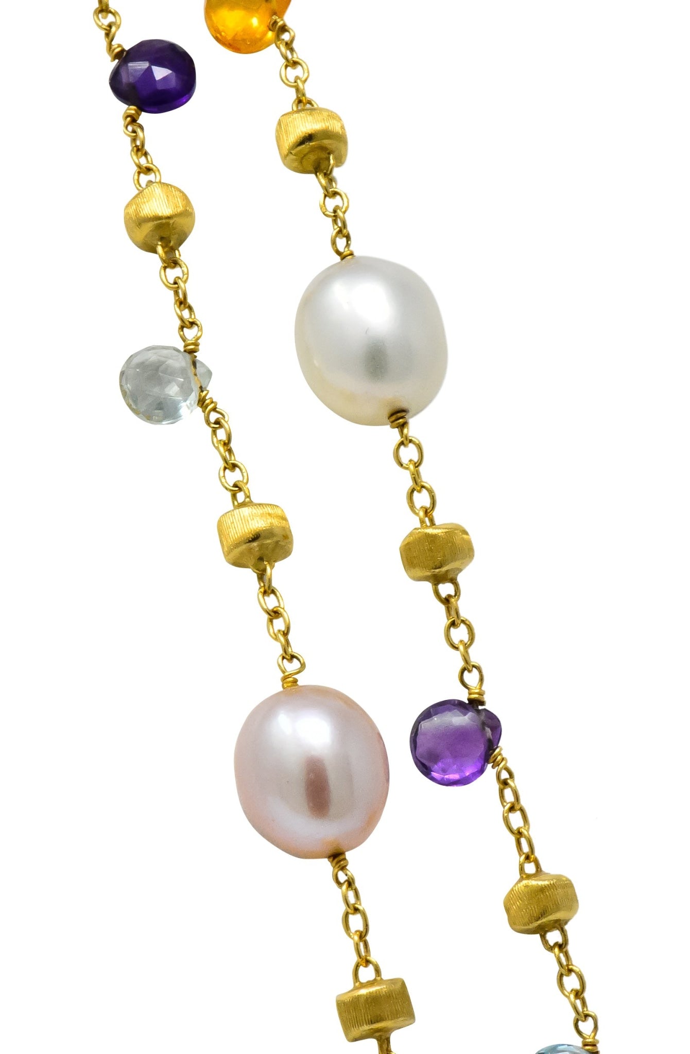 Marco Bicego Cultured Pearl Citrine Topaz Multi Gemstone 18 Karat Gold Necklace - Wilson's Estate Jewelry