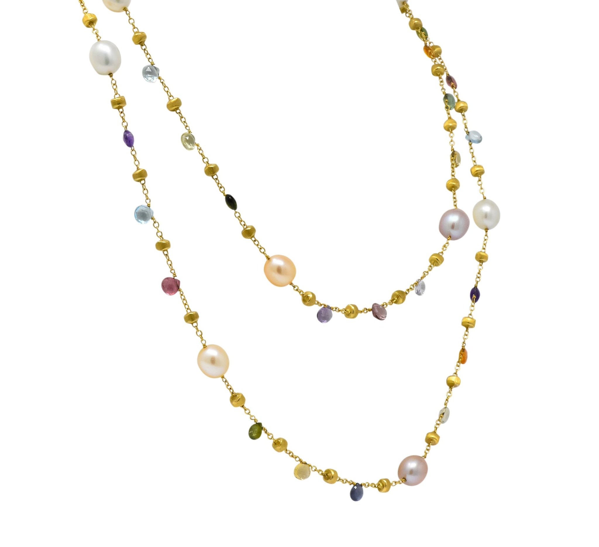 Marco Bicego Cultured Pearl Citrine Topaz Multi Gemstone 18 Karat Gold Necklace - Wilson's Estate Jewelry