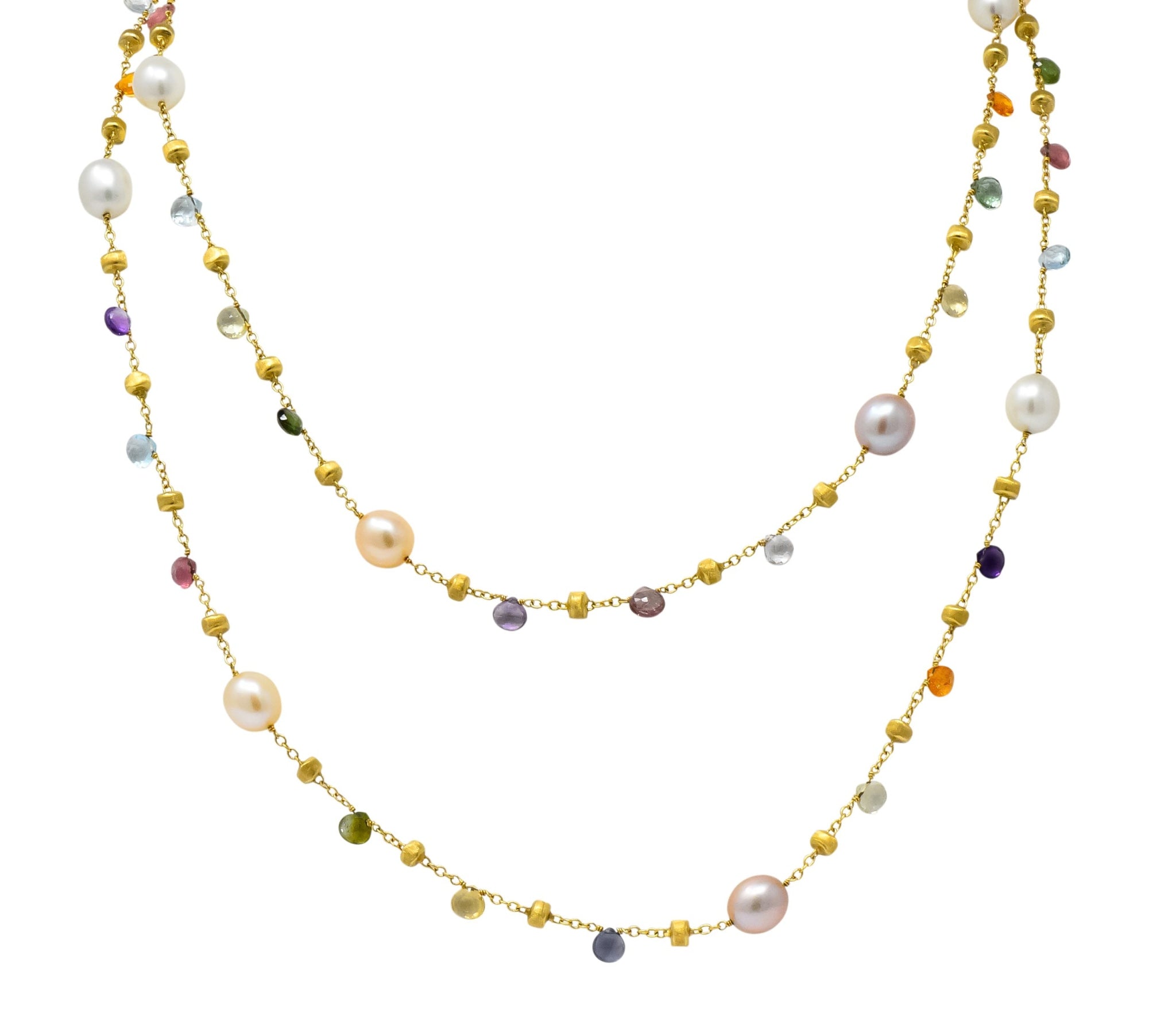 Marco Bicego Cultured Pearl Citrine Topaz Multi Gemstone 18 Karat Gold Necklace - Wilson's Estate Jewelry