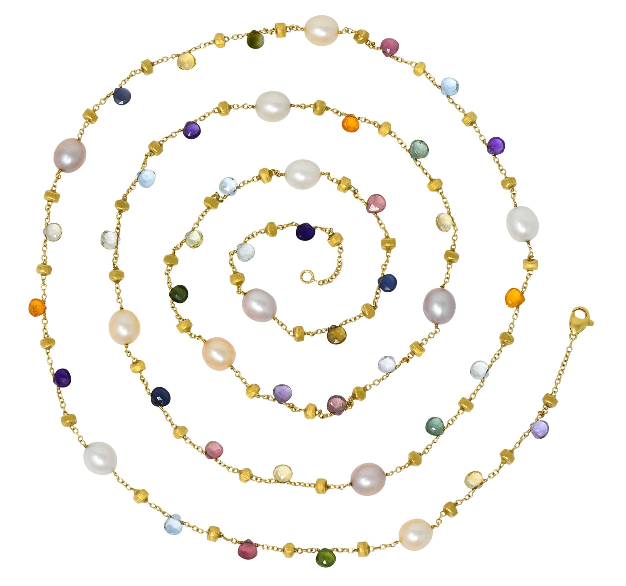 Marco Bicego Cultured Pearl Citrine Topaz Multi Gemstone 18 Karat Gold Necklace - Wilson's Estate Jewelry