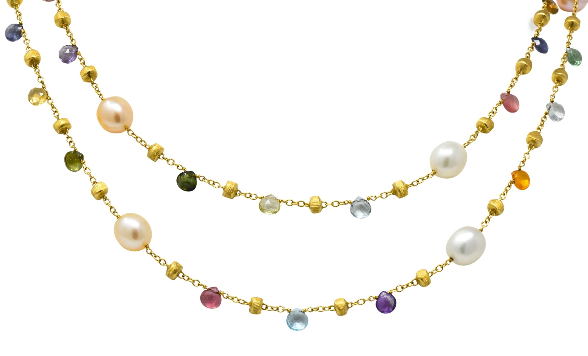 Marco Bicego Cultured Pearl Citrine Topaz Multi Gemstone 18 Karat Gold Necklace - Wilson's Estate Jewelry