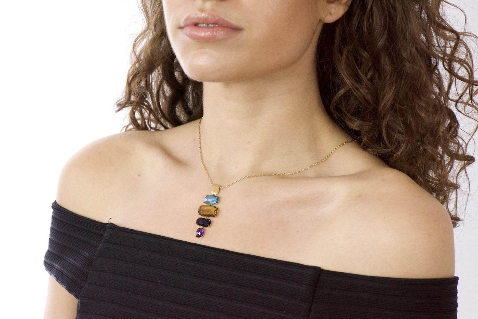 Marco Bicego Multi-Gem 18 Karat Gold Topaz Citrine Amethyst Iolite Drop Necklace - Wilson's Estate Jewelry