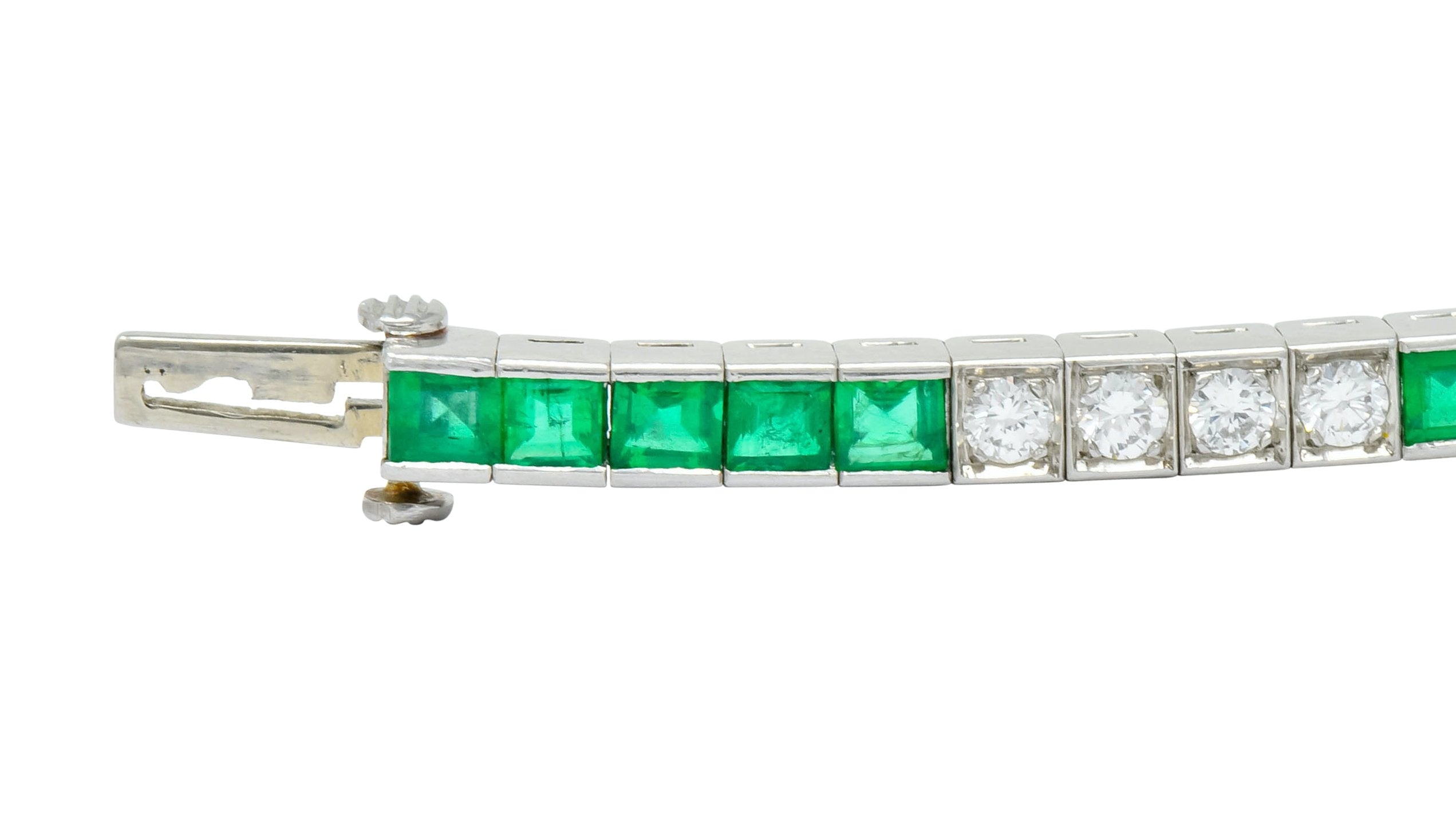 Mid-Century 6.06 CTW Diamond Emerald Platinum Tennis Line Bracelet - Wilson's Estate Jewelry