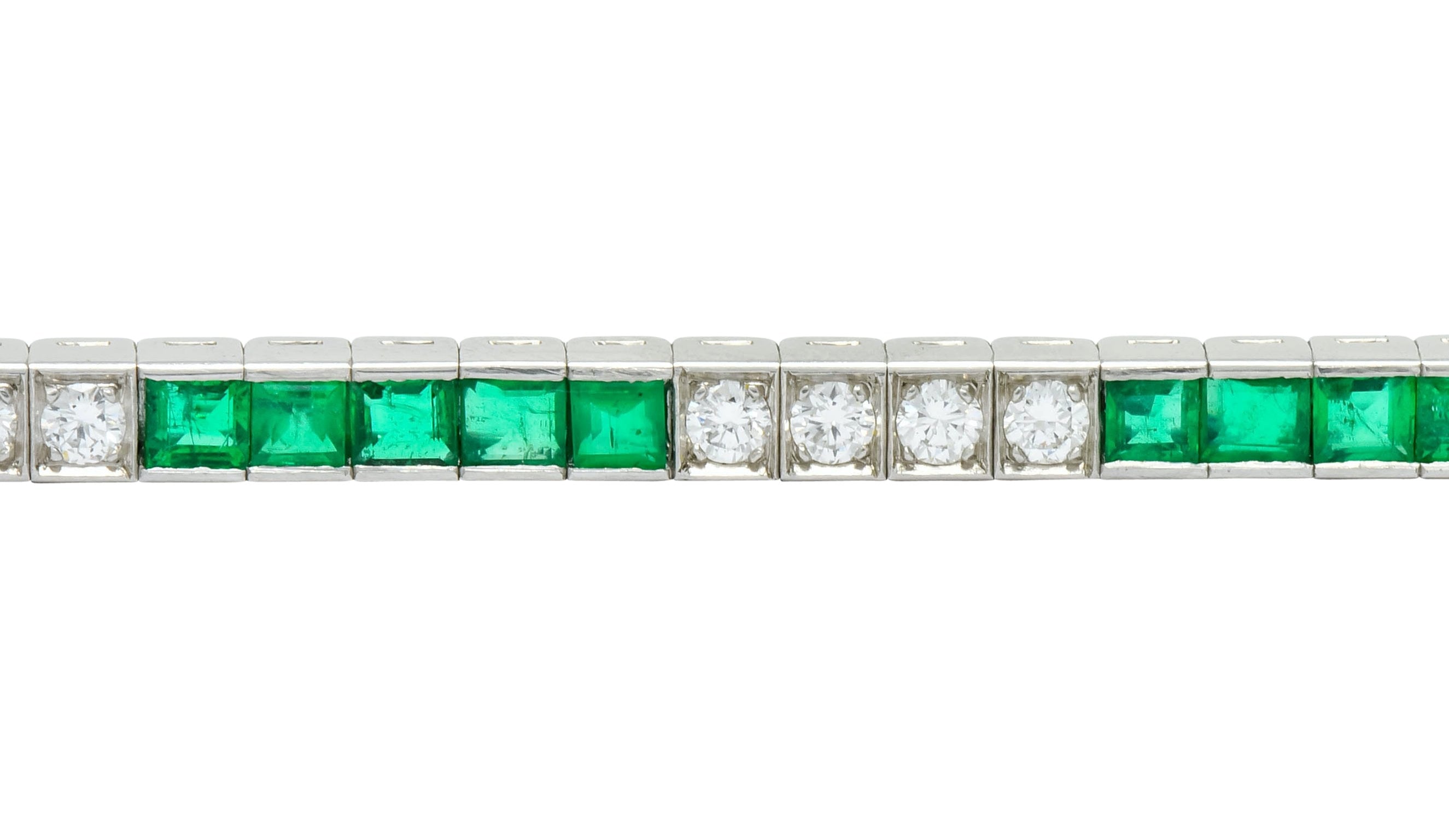 Mid-Century 6.06 CTW Diamond Emerald Platinum Tennis Line Bracelet - Wilson's Estate Jewelry