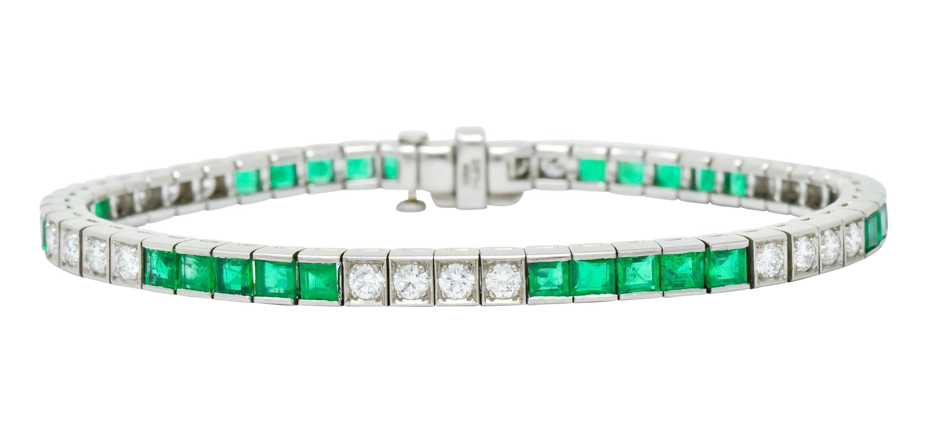 Mid-Century 6.06 CTW Diamond Emerald Platinum Tennis Line Bracelet - Wilson's Estate Jewelry