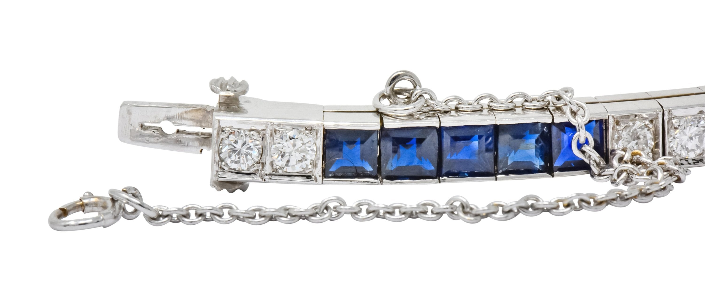 Mid-Century 7.00 CTW Diamond Sapphire 14 Karat White Gold Line Bracelet Circa 1950s - Wilson's Estate Jewelry