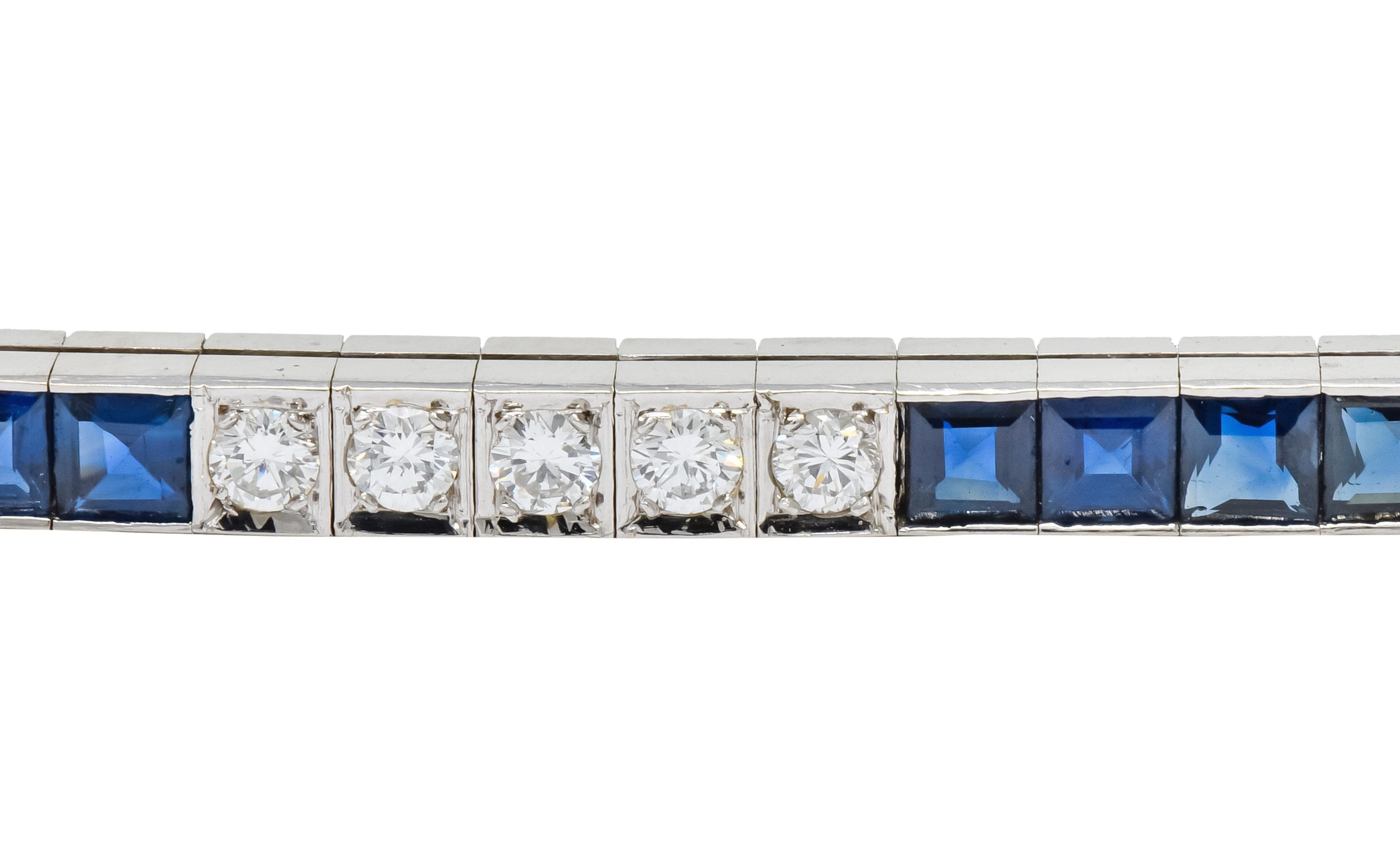 Mid-Century 7.00 CTW Diamond Sapphire 14 Karat White Gold Line Bracelet Circa 1950s - Wilson's Estate Jewelry