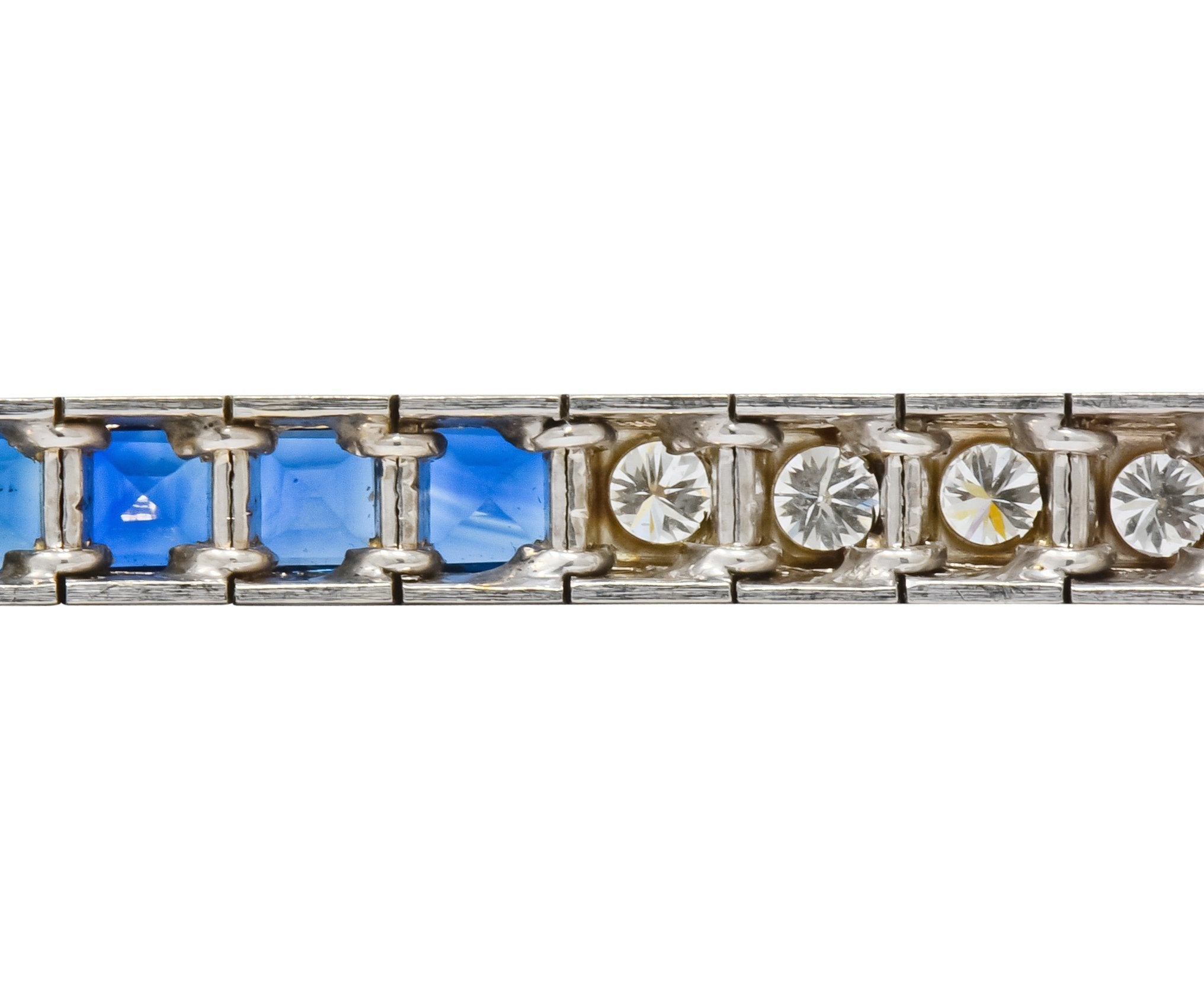 Mid-Century 7.00 CTW Diamond Sapphire 14 Karat White Gold Line Bracelet Circa 1950s - Wilson's Estate Jewelry