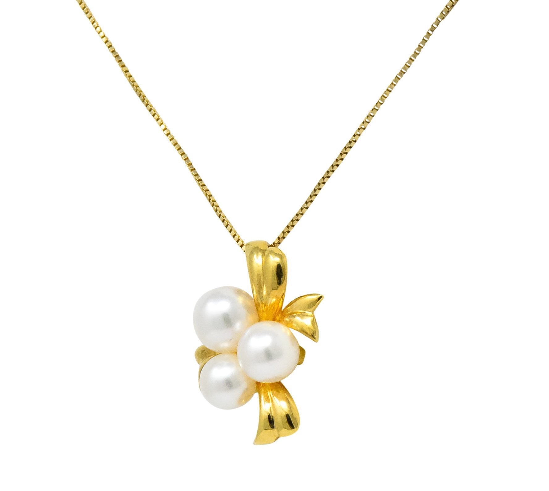 Mikimoto Cultured Pearl 18 Karat Gold Ribbon Pendant Necklace - Wilson's Estate Jewelry