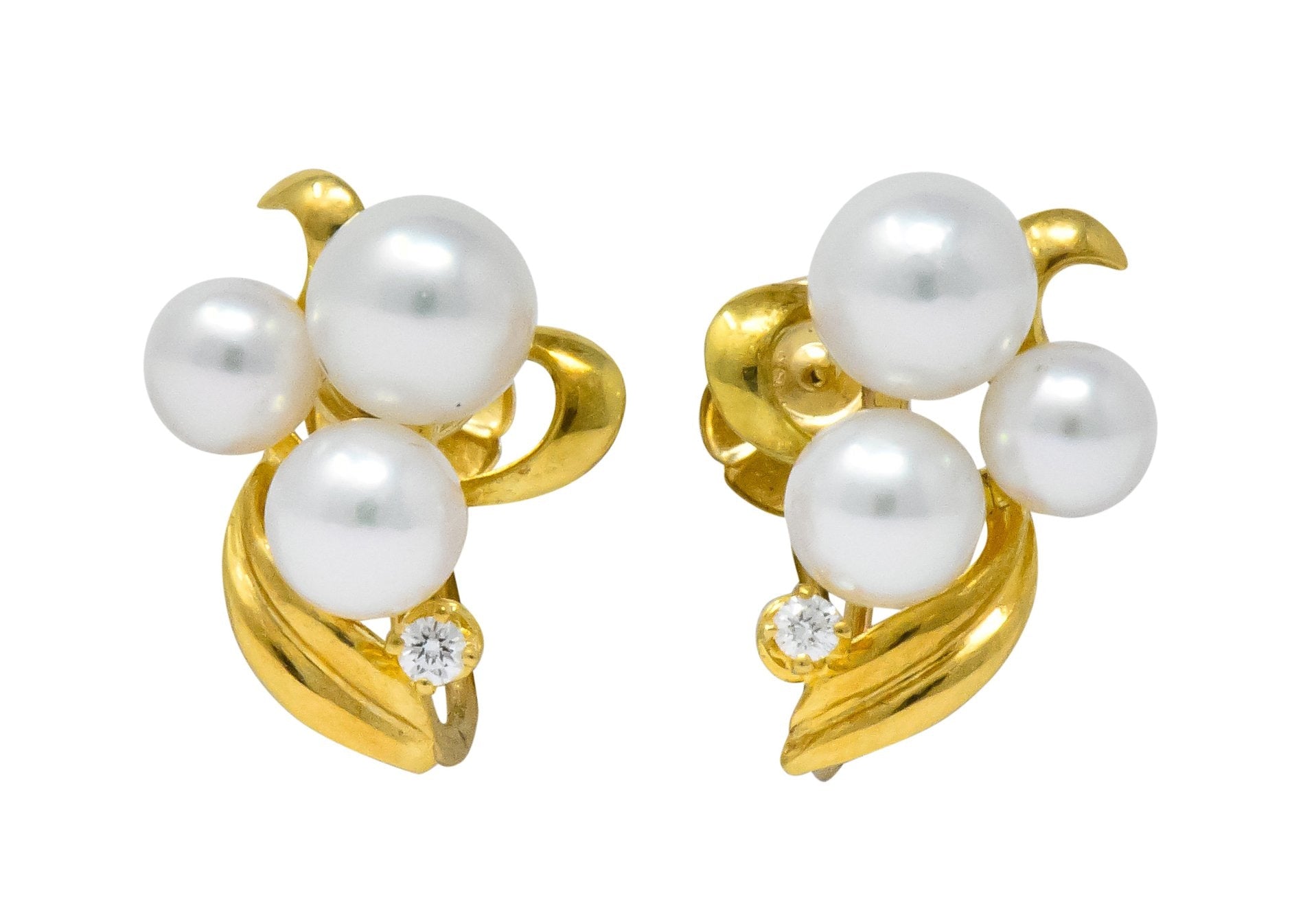 Mikimoto Cultured Pearl Diamond 18 Karat Gold Screwback Earrings - Wilson's Estate Jewelry