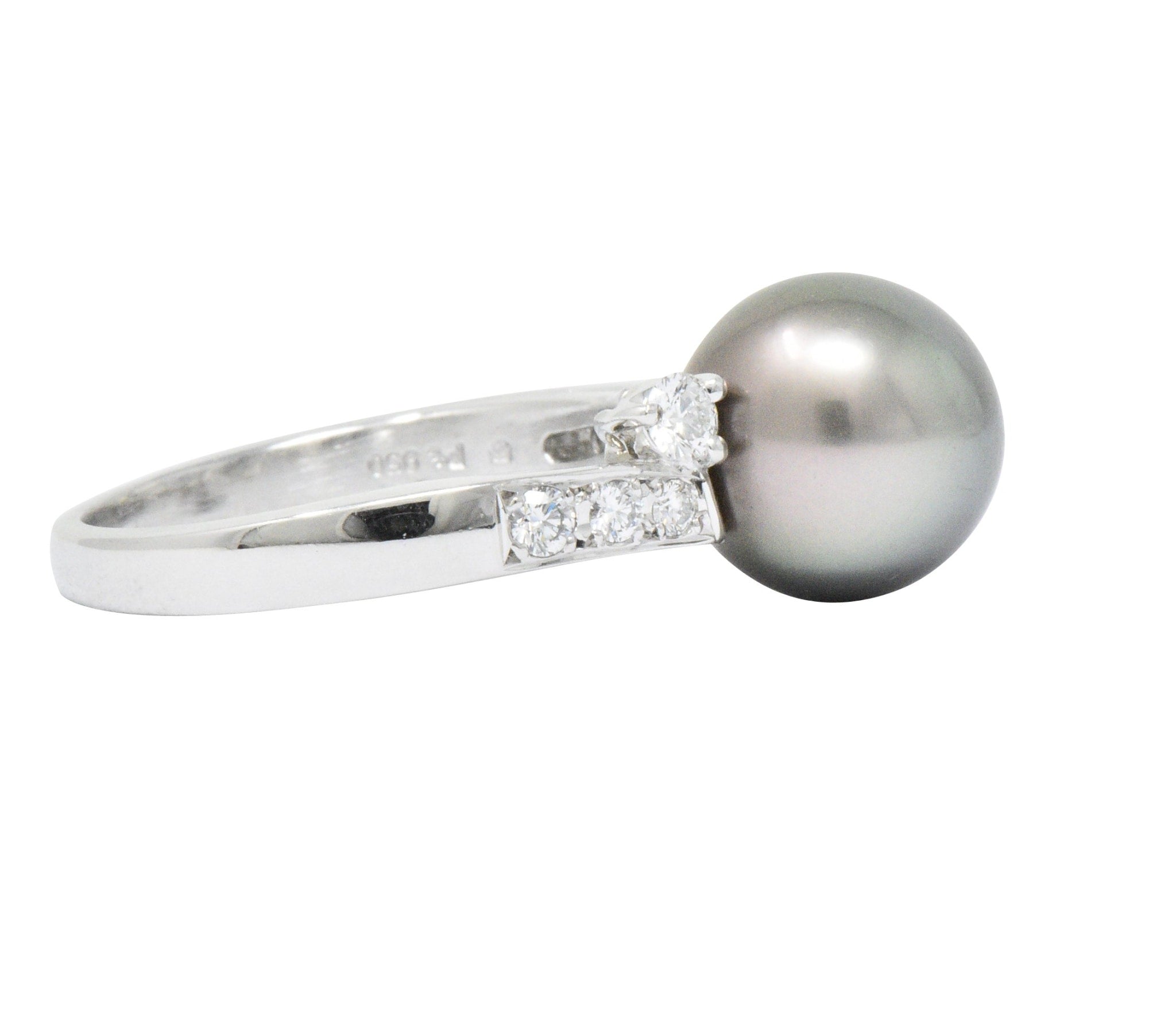 Mikimoto Grey South Sea Pearl 0.40 CTW Diamond Platinum Ring Wilson's Estate Jewelry