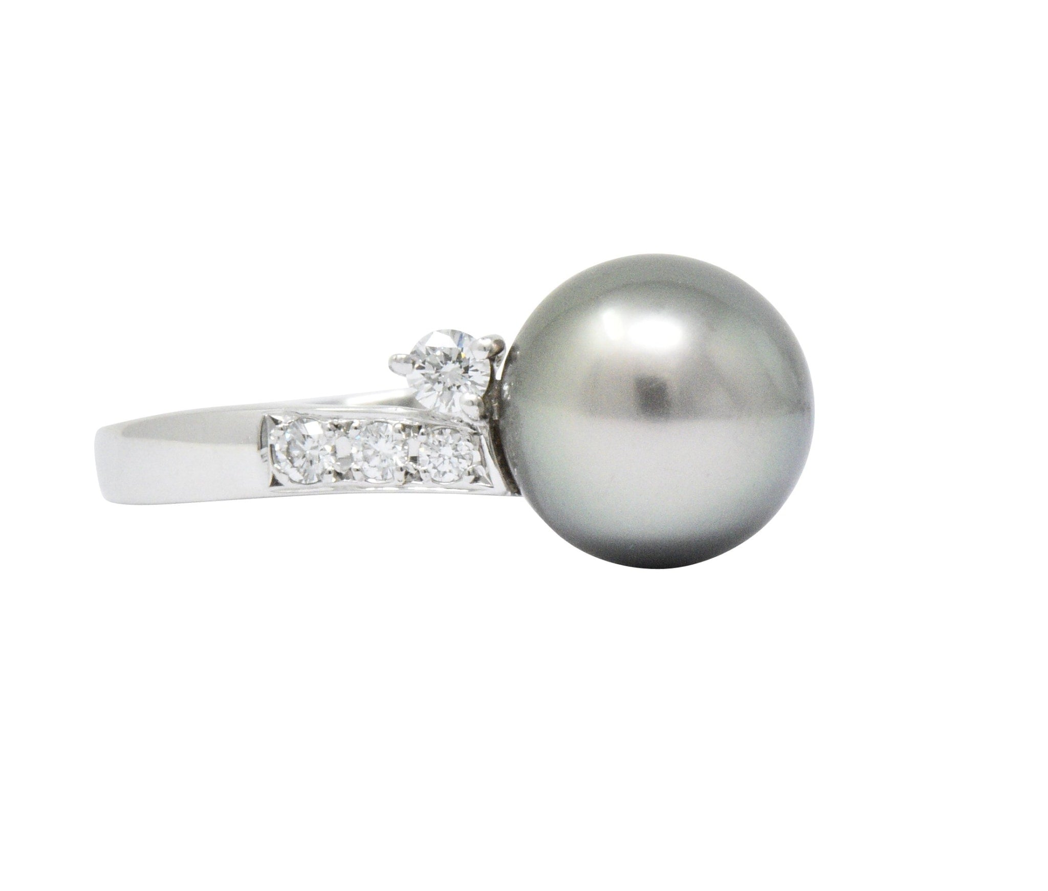 Mikimoto Grey South Sea Pearl 0.40 CTW Diamond Platinum Ring Wilson's Estate Jewelry