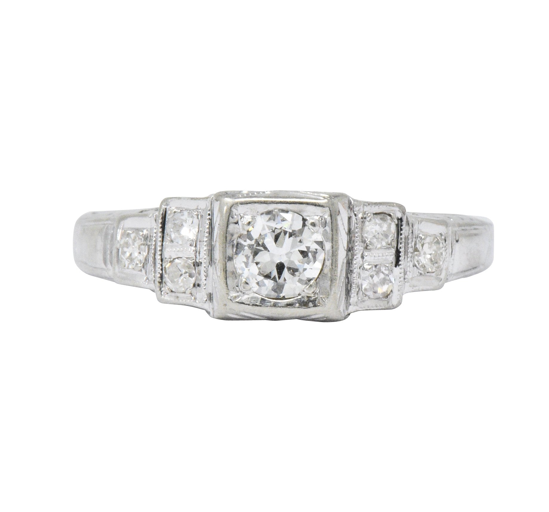 MK Edwardian Diamond 18 Karat White Gold Antique Engagement Ring - Wilson's Estate Jewelry