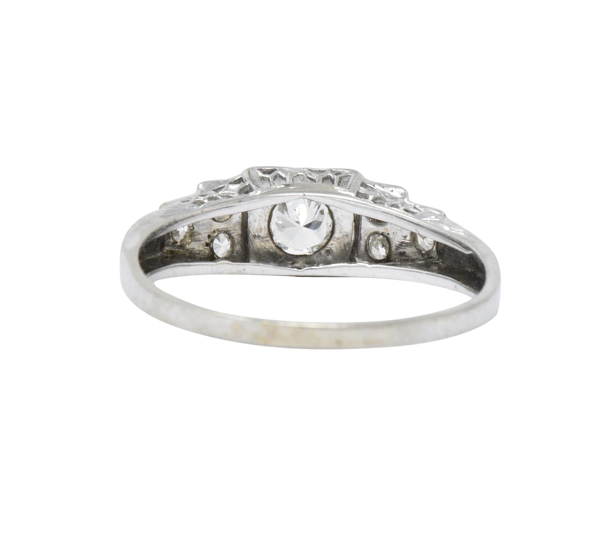 MK Edwardian Diamond 18 Karat White Gold Antique Engagement Ring - Wilson's Estate Jewelry