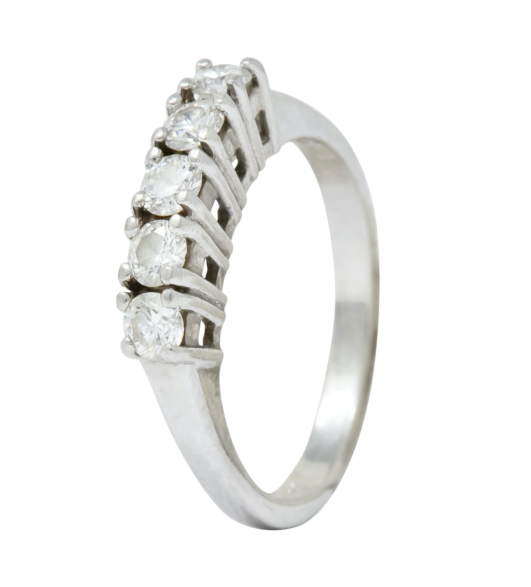 Modern 0.50 CTW Diamond Platinum Five Stone Stacking Anniversary Band Ring - Wilson's Estate Jewelry