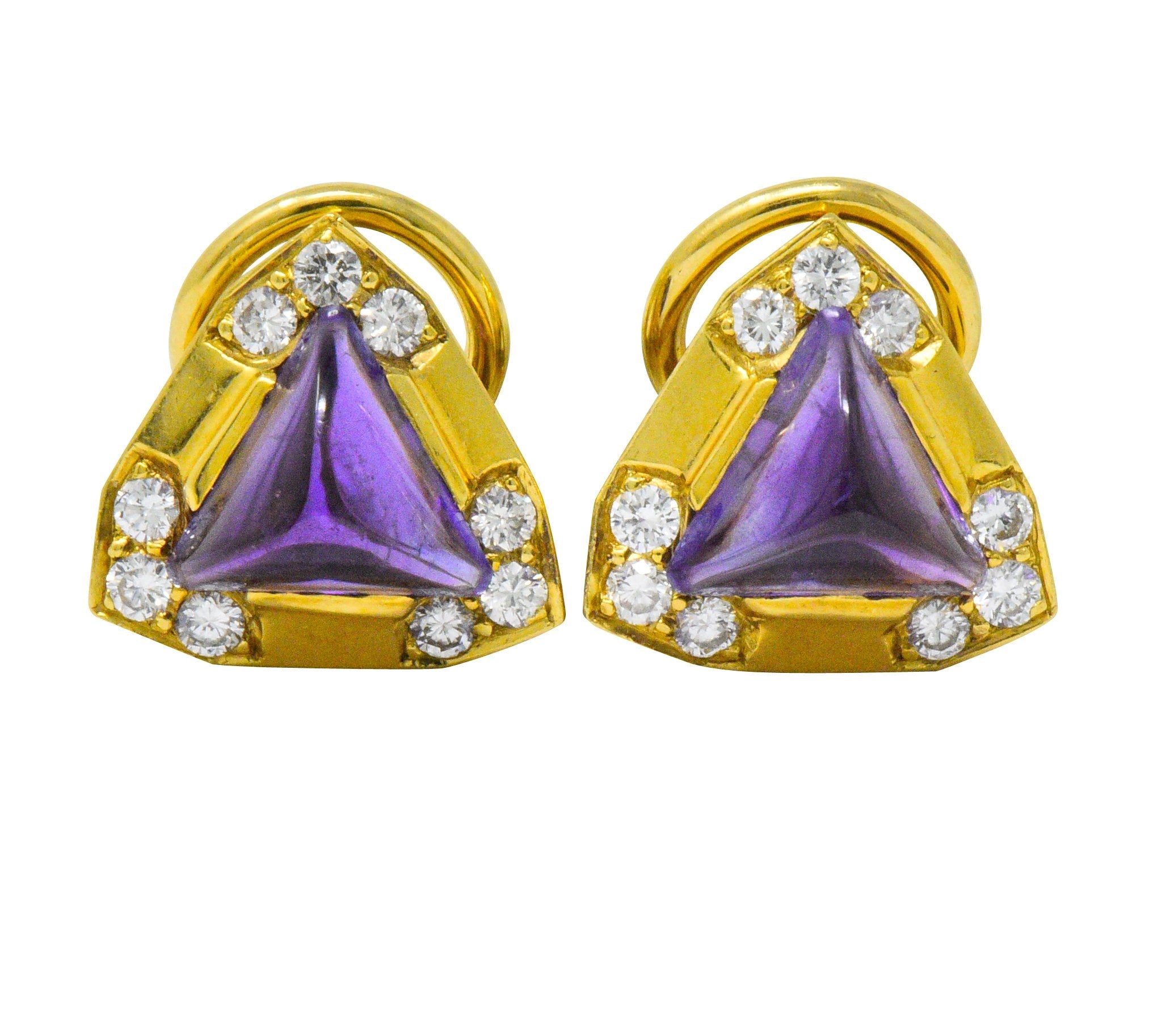 Modern 0.55 CTW Amethyst Diamond 18 Karat Gold Ear-Clips Earrings Wilson's Estate Jewelry