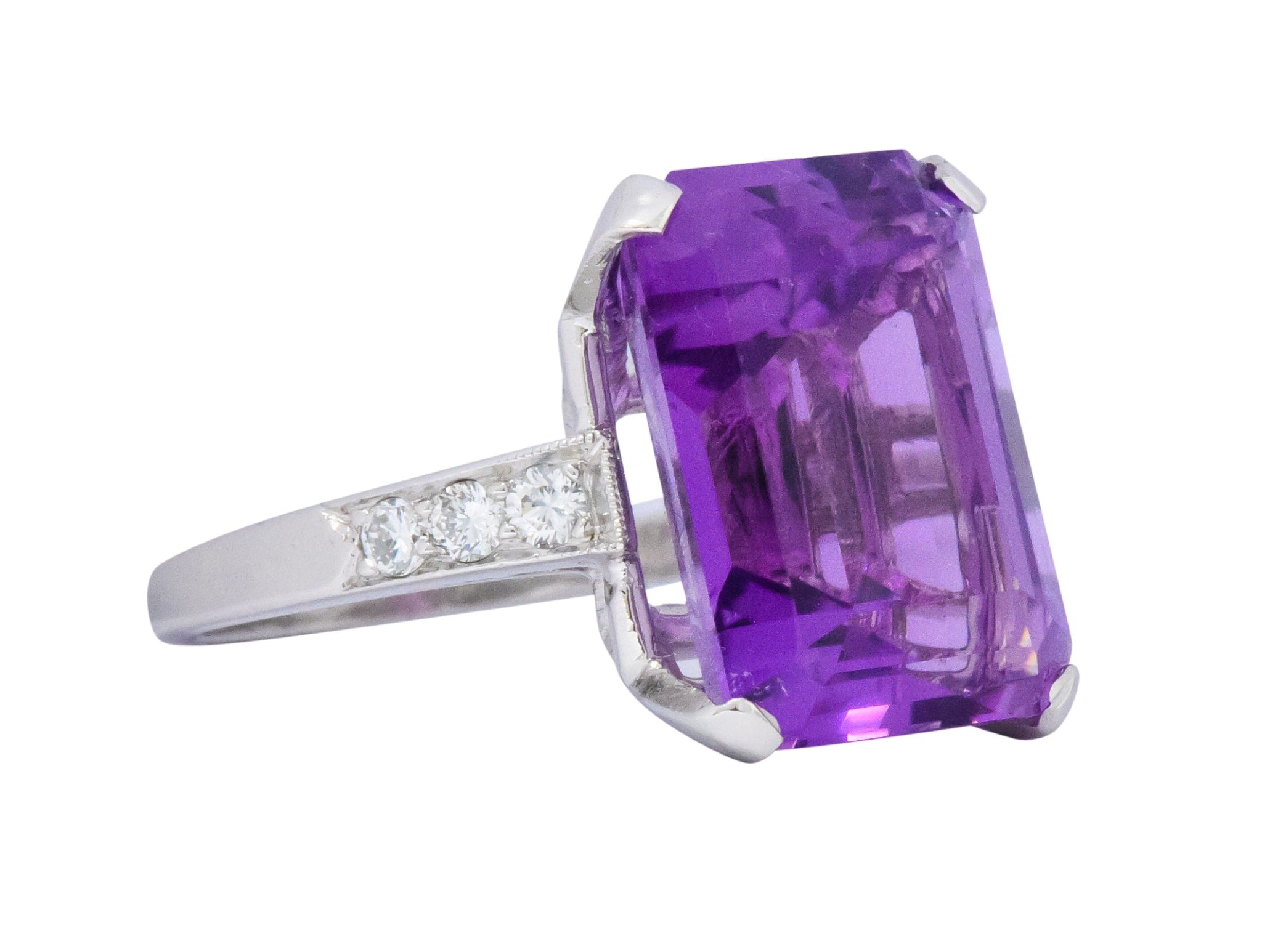 Modern Amethyst Diamond Platinum Gemstone Statement Ring Wilson's Estate Jewelry