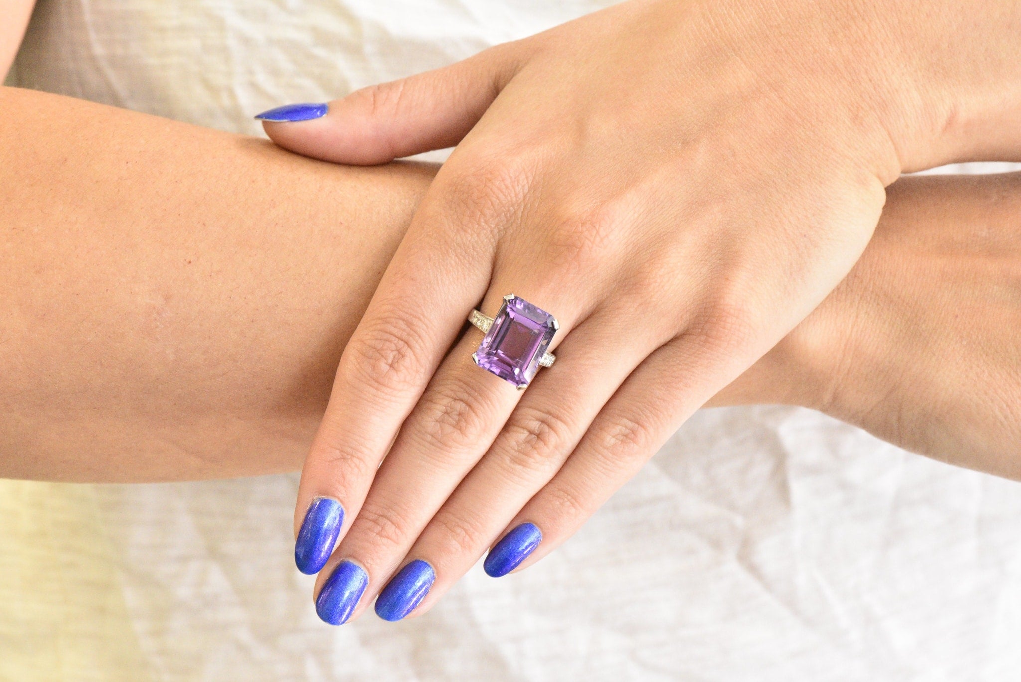 Modern Amethyst Diamond Platinum Gemstone Statement Ring Wilson's Estate Jewelry