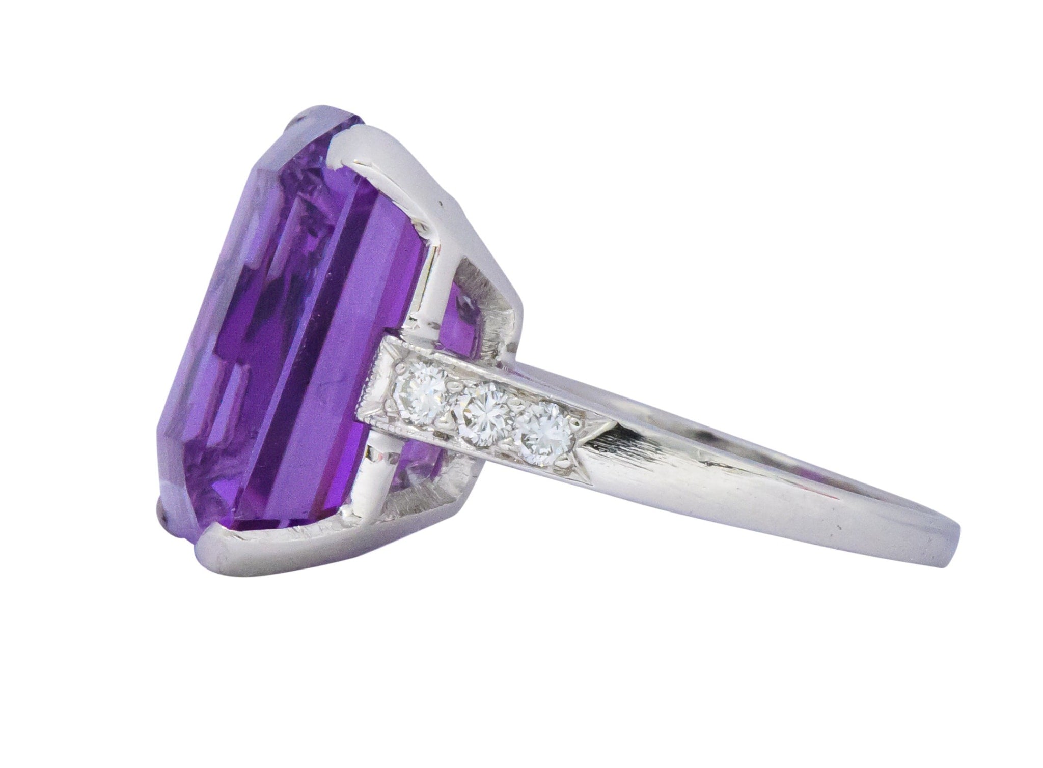 Modern Amethyst Diamond Platinum Gemstone Statement Ring Wilson's Estate Jewelry